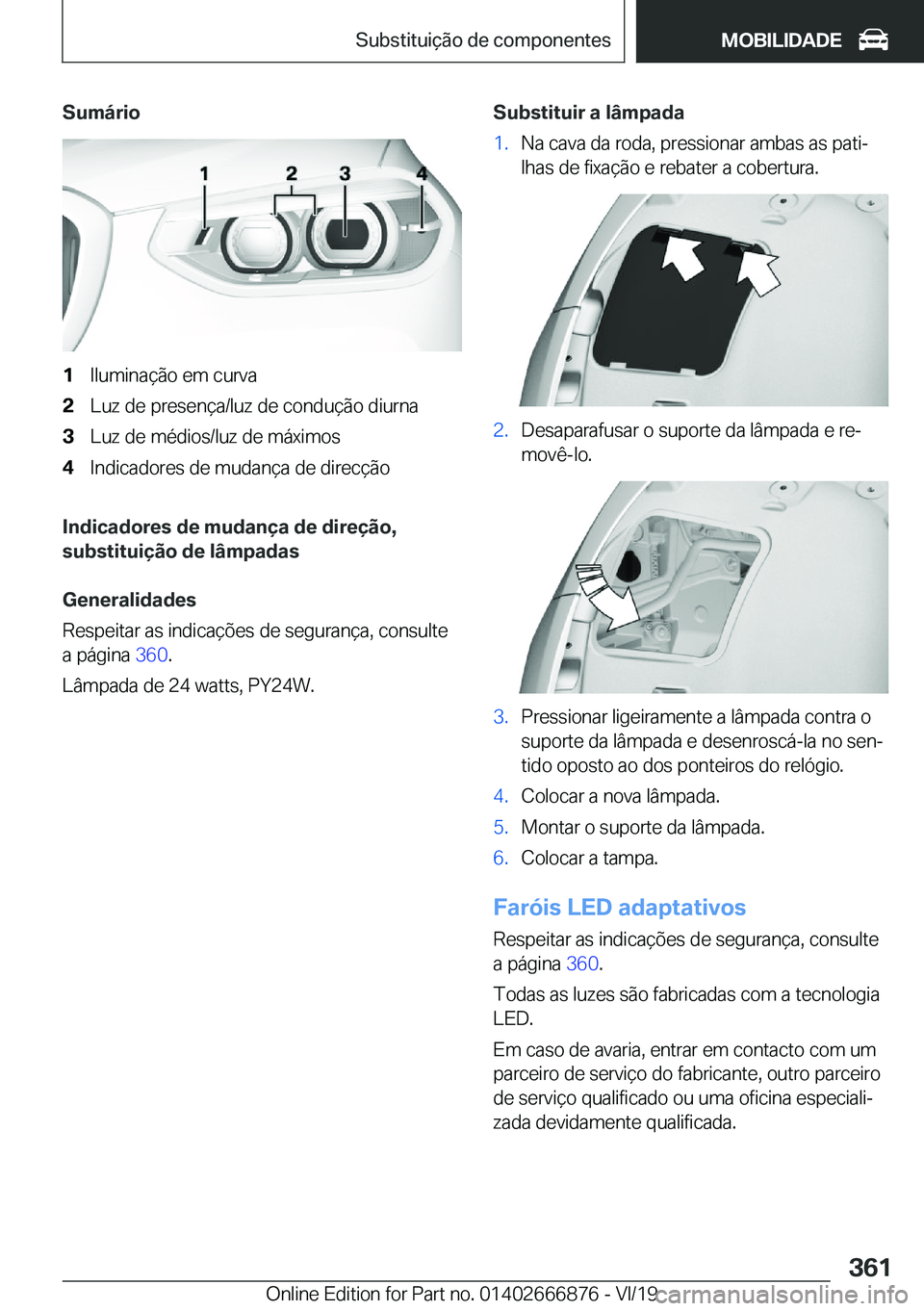 BMW X4 M 2020  Manual do condutor (in Portuguese) �S�u�m�á�r�i�o�1�I�l�u�m�i�n�a�
