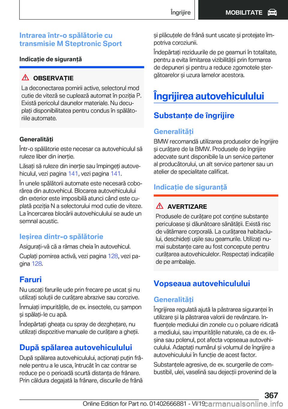 BMW X4 M 2020  Ghiduri De Utilizare (in Romanian) �I�n�t�r�a�r�e�a��