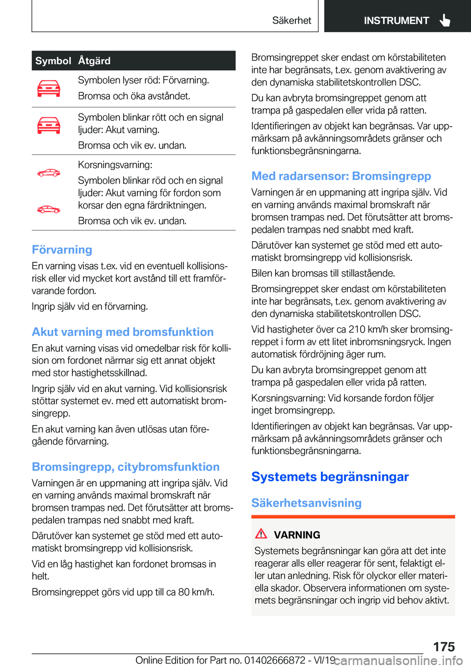 BMW X4 M 2020  InstruktionsbÖcker (in Swedish) �S�y�m�b�o�l�Å�t�g�ä�r�d�S�y�m�b�o�l�e�n��l�y�s�e�r��r�