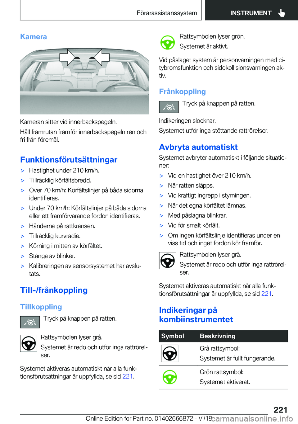 BMW X4 M 2020  InstruktionsbÖcker (in Swedish) �K�a�m�e�r�a
�K�a�m�e�r�a�n��s�i�t�t�e�r��v�i�d��i�n�n�e�r�b�a�c�k�s�p�e�g�e�l�n�.
�H�å�l�l��f�r�a�m�r�u�t�a�n��f�r�a�m�f�