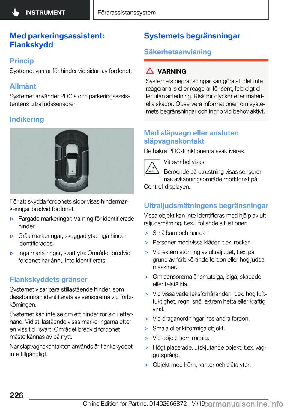 BMW X4 M 2020  InstruktionsbÖcker (in Swedish) �M�e�d��p�a�r�k�e�r�i�n�g�s�a�s�s�i�s�t�e�n�t�:
�F�l�a�n�k�s�k�y�d�d
�P�r�i�n�c�i�p �S�y�s�t�e�m�e�t��v�a�r�n�a�r��f�
