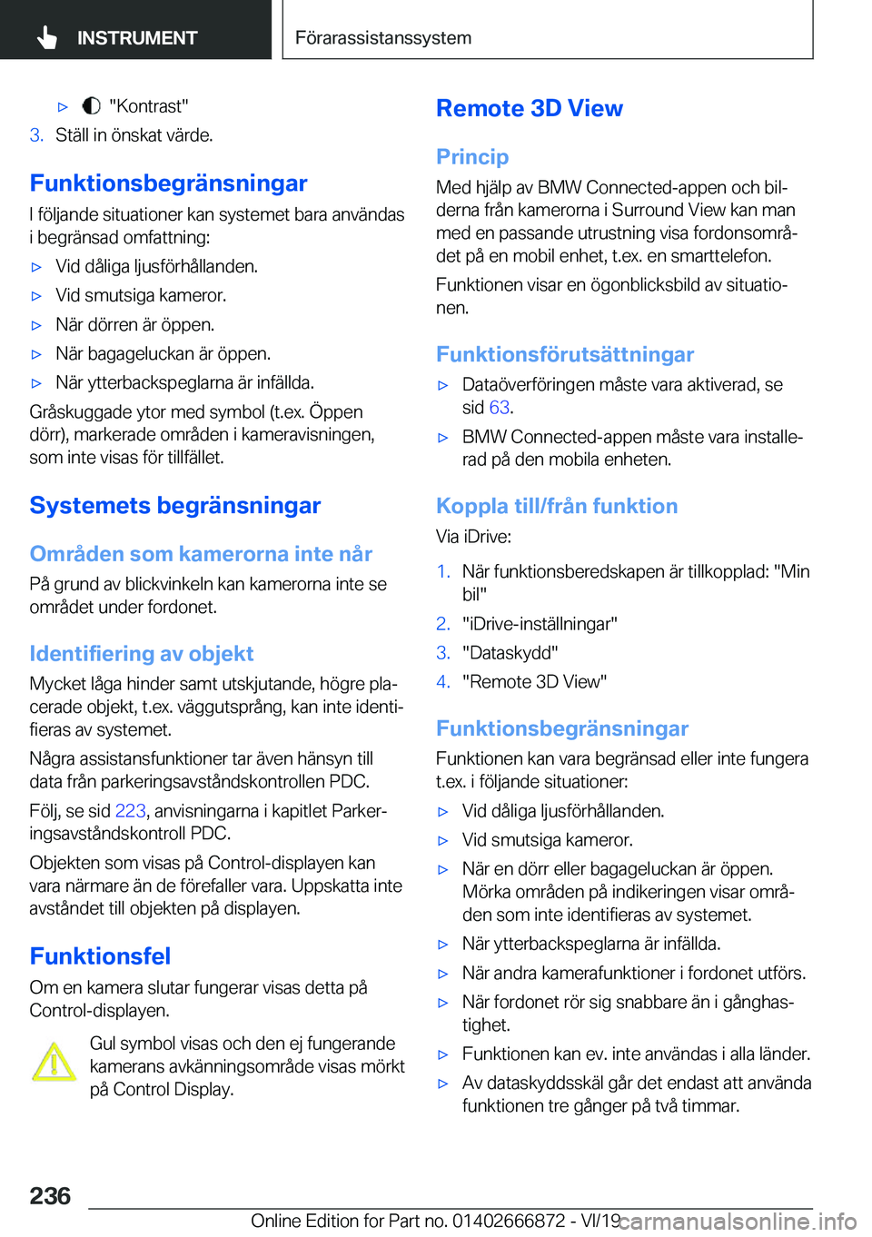 BMW X4 M 2020  InstruktionsbÖcker (in Swedish) 'x����K�o�n�t�r�a�s�t��3�.�S�t�ä�l�l��i�n��