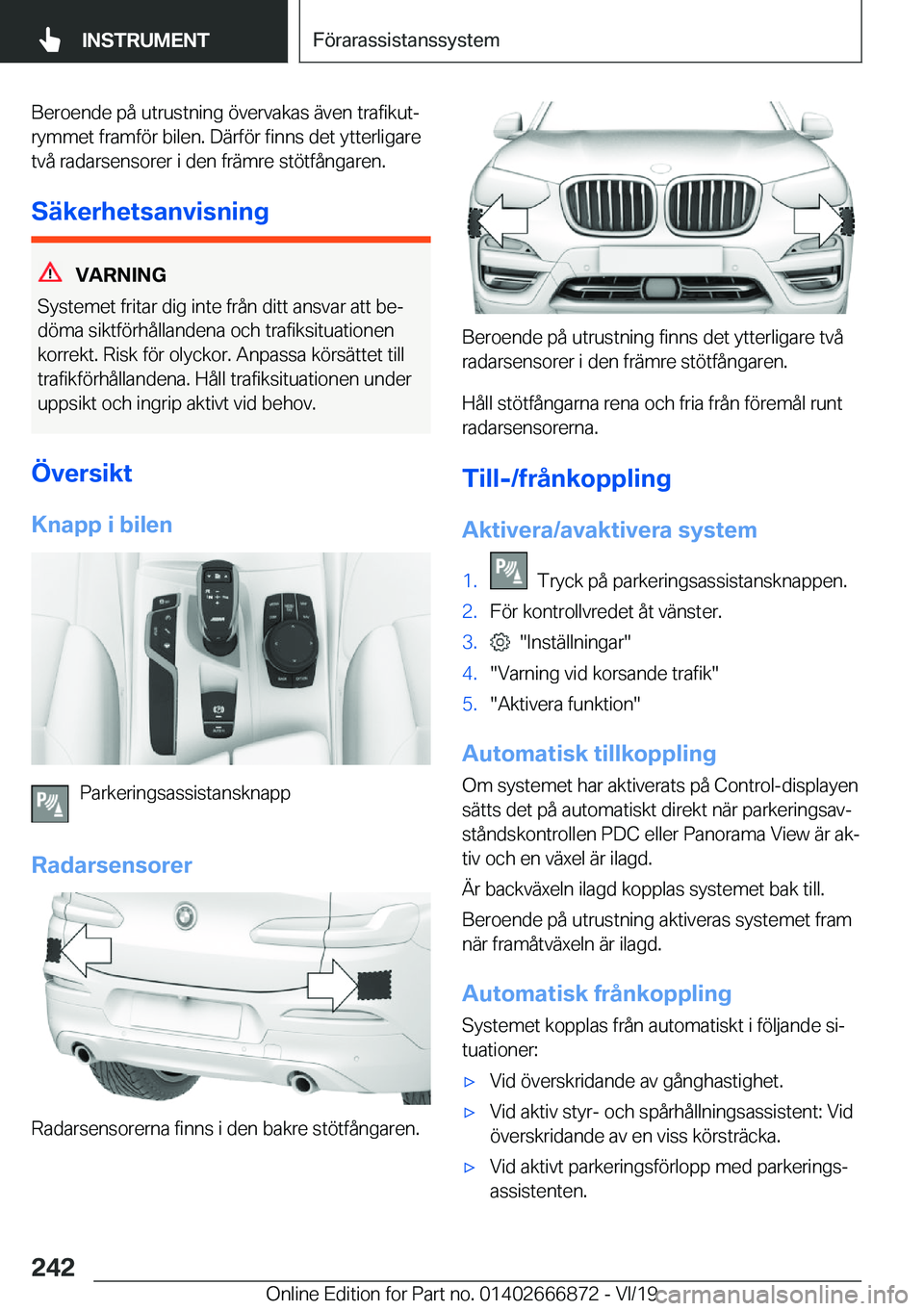 BMW X4 M 2020  InstruktionsbÖcker (in Swedish) �B�e�r�o�e�n�d�e��p�å��u�t�r�u�s�t�n�i�n�g��