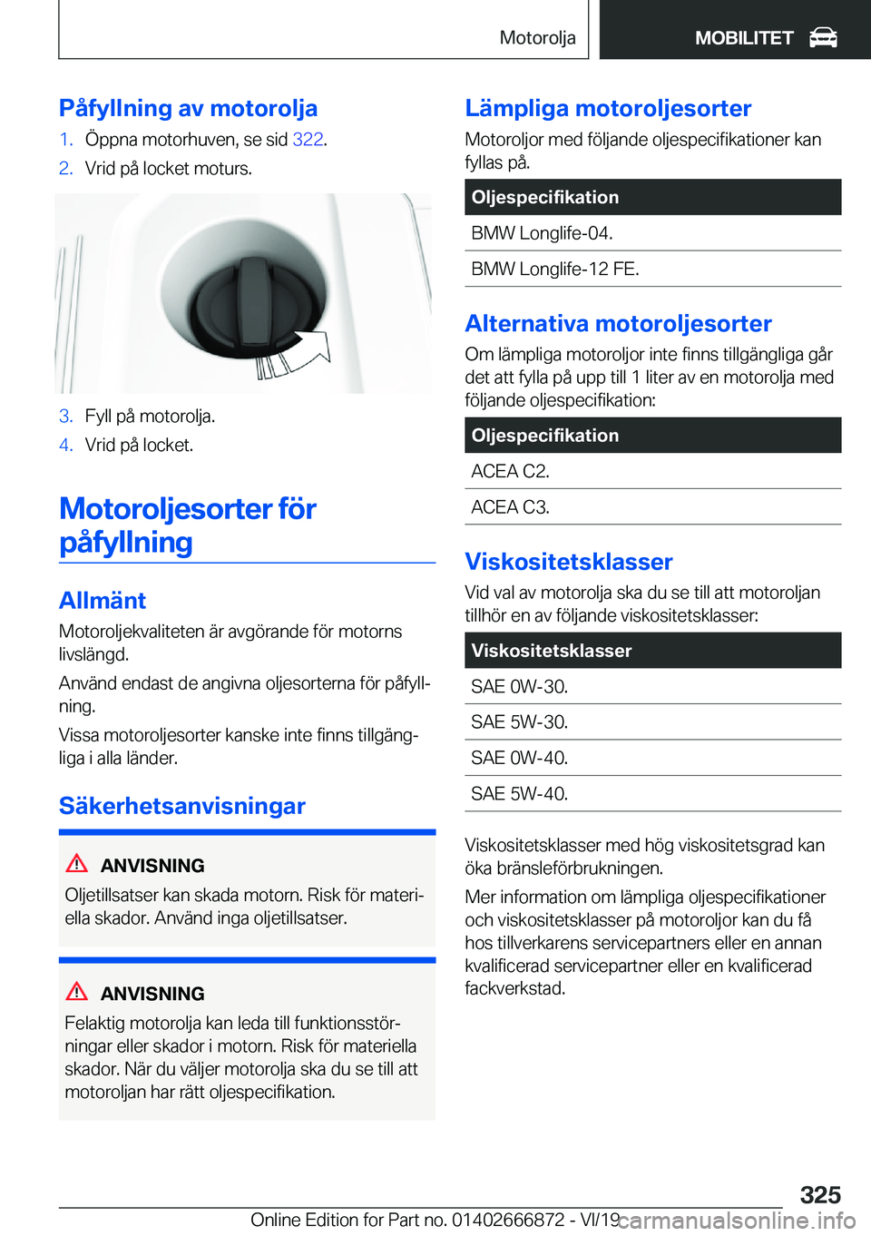 BMW X4 M 2020  InstruktionsbÖcker (in Swedish) �P�å�f�y�l�l�n�i�n�g��a�v��m�o�t�o�r�o�l�j�a�1�.�