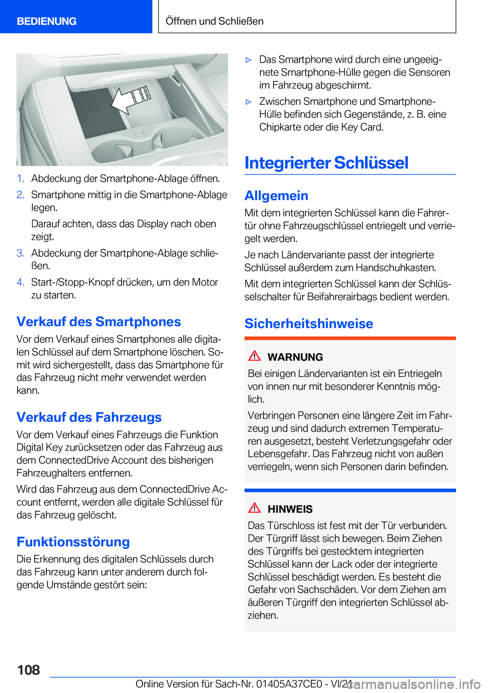 BMW X5 2022  Betriebsanleitungen (in German) �1�.�A�b�d�e�c�k�u�n�g��d�e�r��S�m�a�r�t�p�h�o�n�e�-�A�b�l�a�g�e��