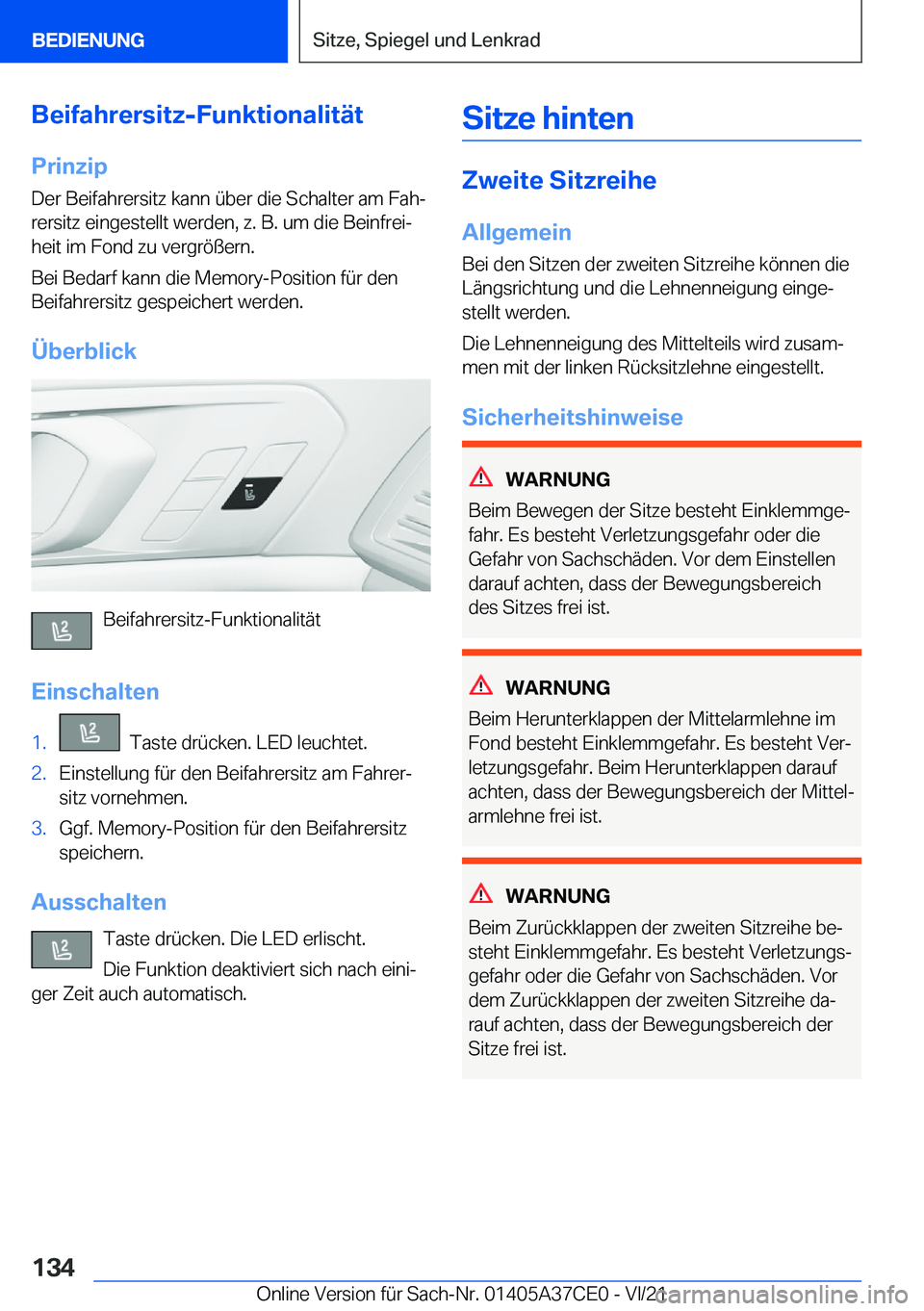 BMW X5 2022  Betriebsanleitungen (in German) �B�e�i�f�a�h�r�e�r�s�i�t�z�-�F�u�n�k�t�i�o�n�a�l�i�t�