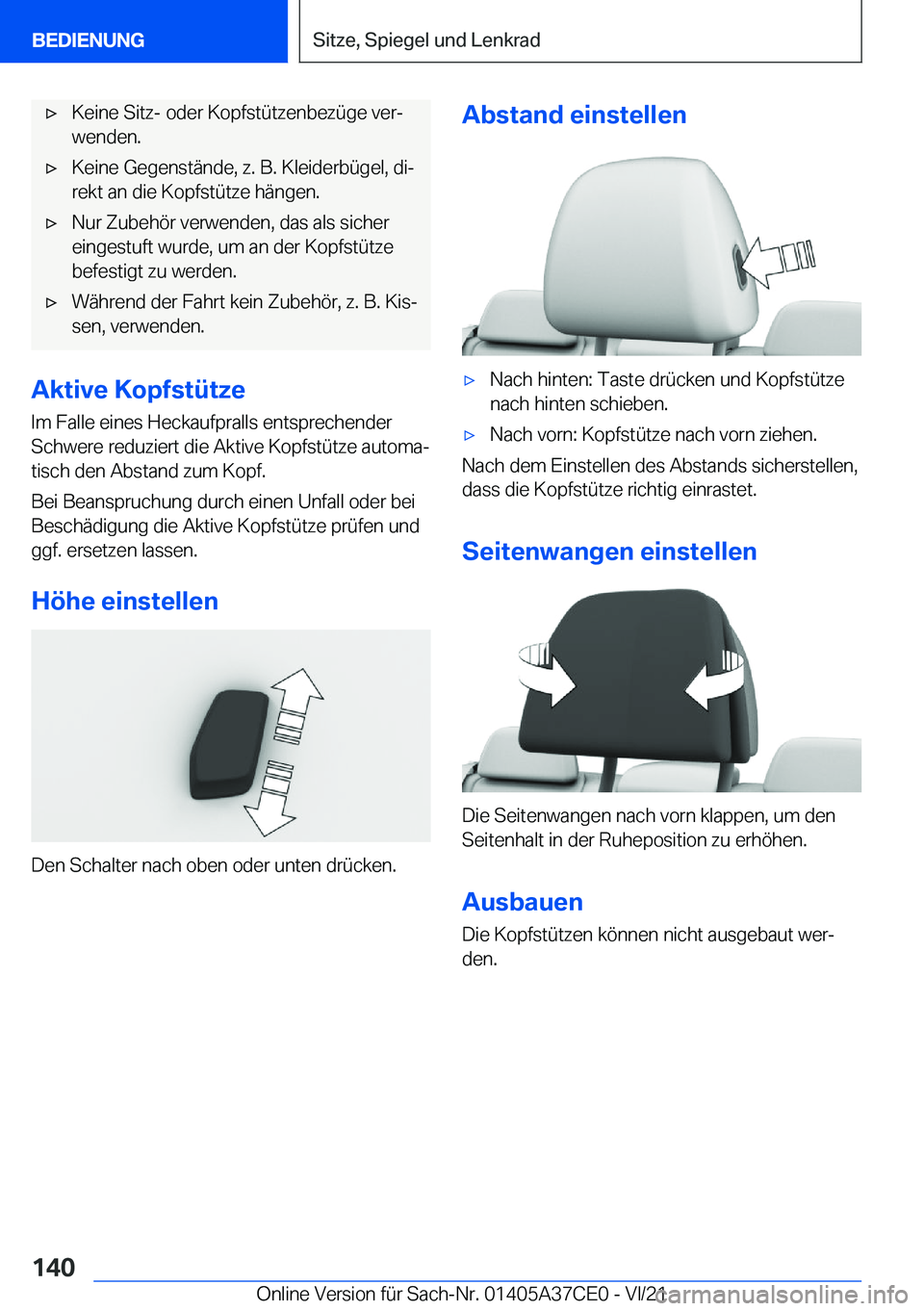 BMW X5 2022  Betriebsanleitungen (in German) x�K�e�i�n�e��S�i�t�z�-��o�d�e�r��K�o�p�f�s�t�