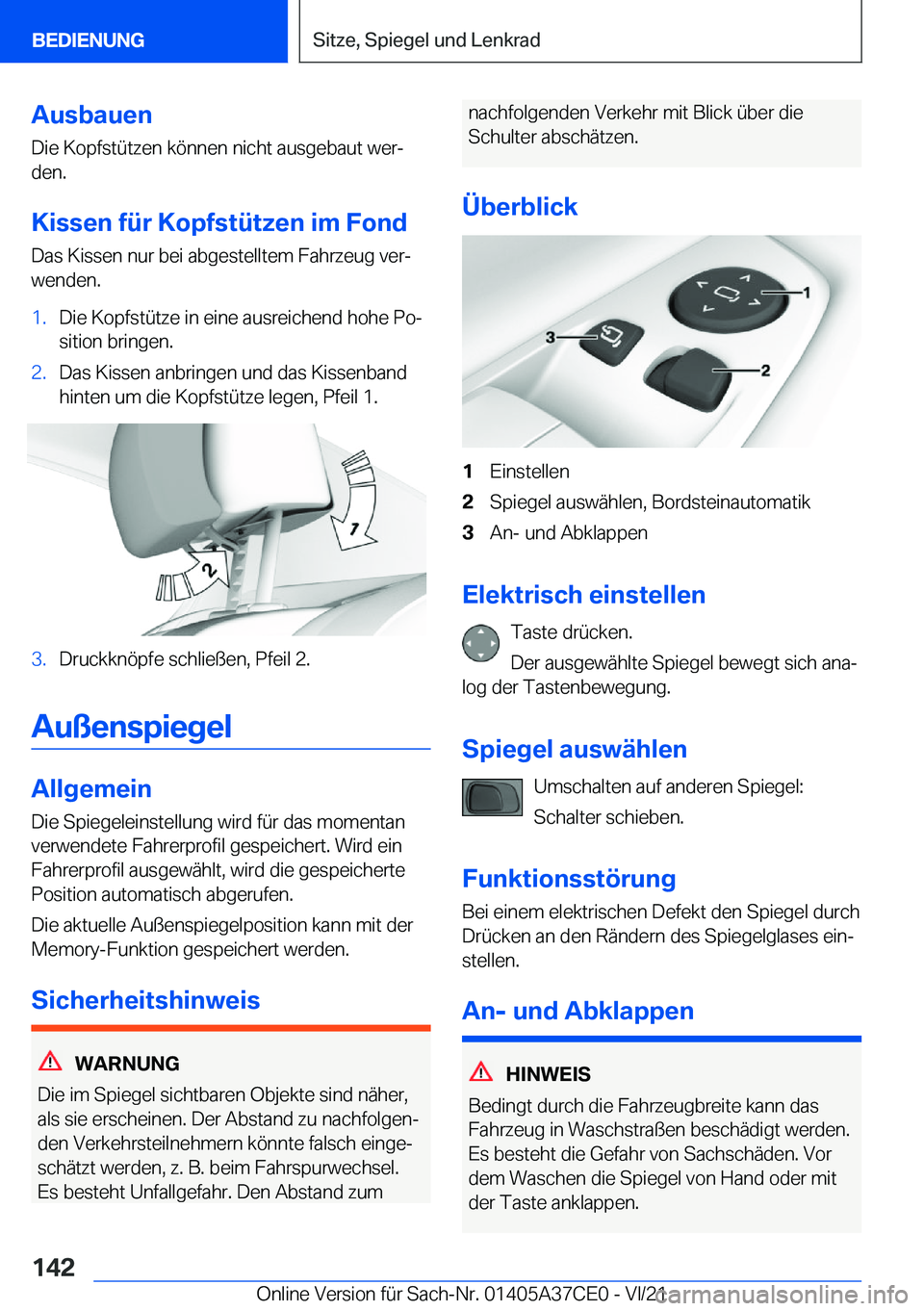 BMW X5 2022  Betriebsanleitungen (in German) �A�u�s�b�a�u�e�n
�D�i�e��K�o�p�f�s�t�
