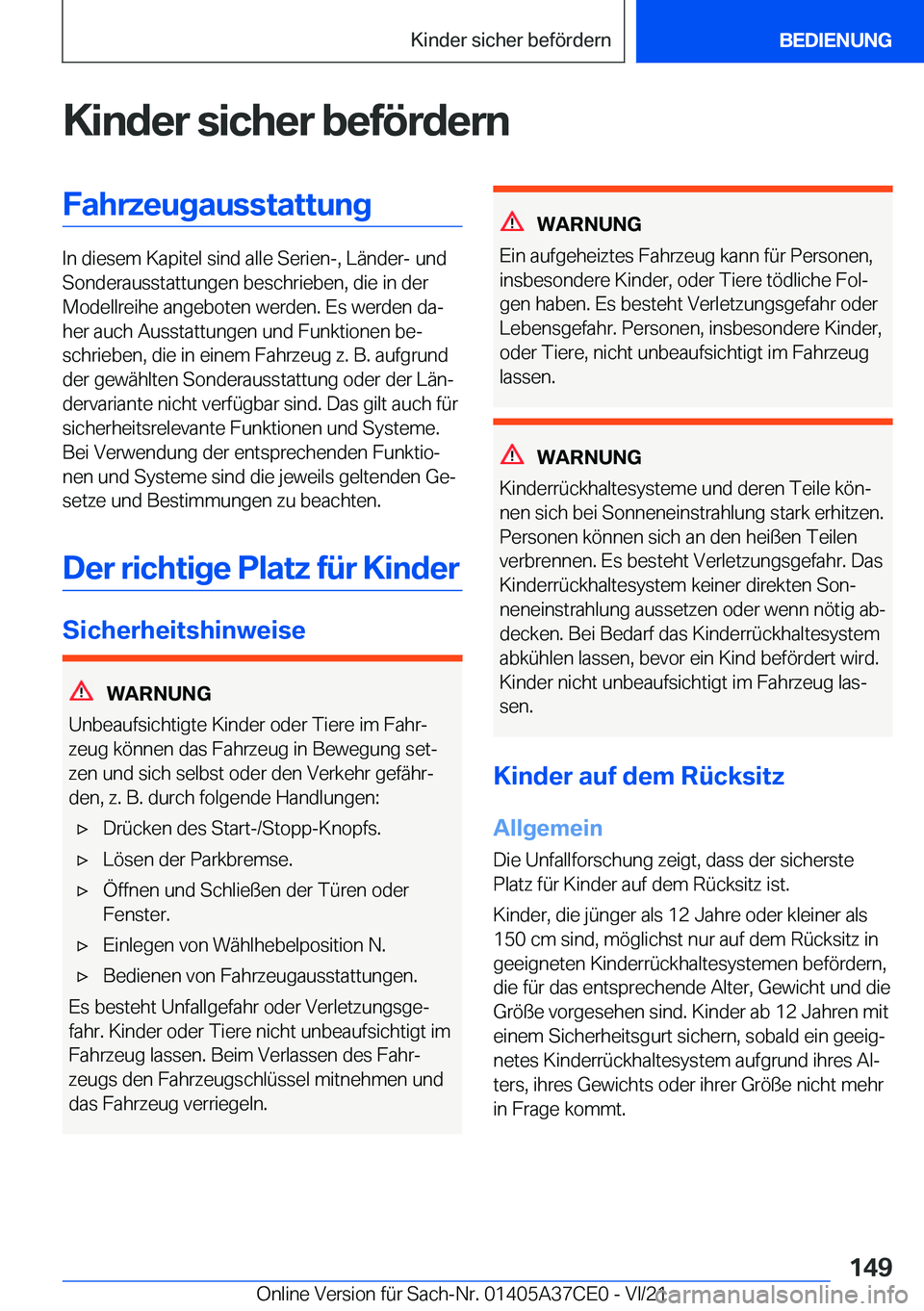 BMW X5 2022  Betriebsanleitungen (in German) �K�i�n�d�e�r��s�i�c�h�e�r��b�e�f�