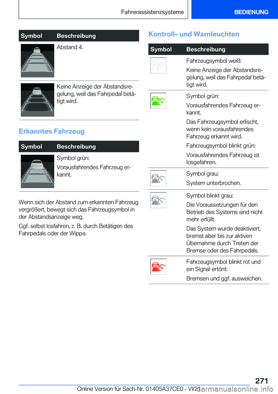 BMW X5 2022  Betriebsanleitungen (in German) �S�y�m�b�o�l�B�e�s�c�h�r�e�i�b�u�n�g�A�b�s�t�a�n�d��4�.�K�e�i�n�e��A�n�z�e�i�g�e��d�e�r��A�b�s�t�a�n�d�s�r�ej
�g�e�l�u�n�g�,��w�e�i�l��d�a�s��F�a�h�r�p�e�d�a�l��b�e�t�