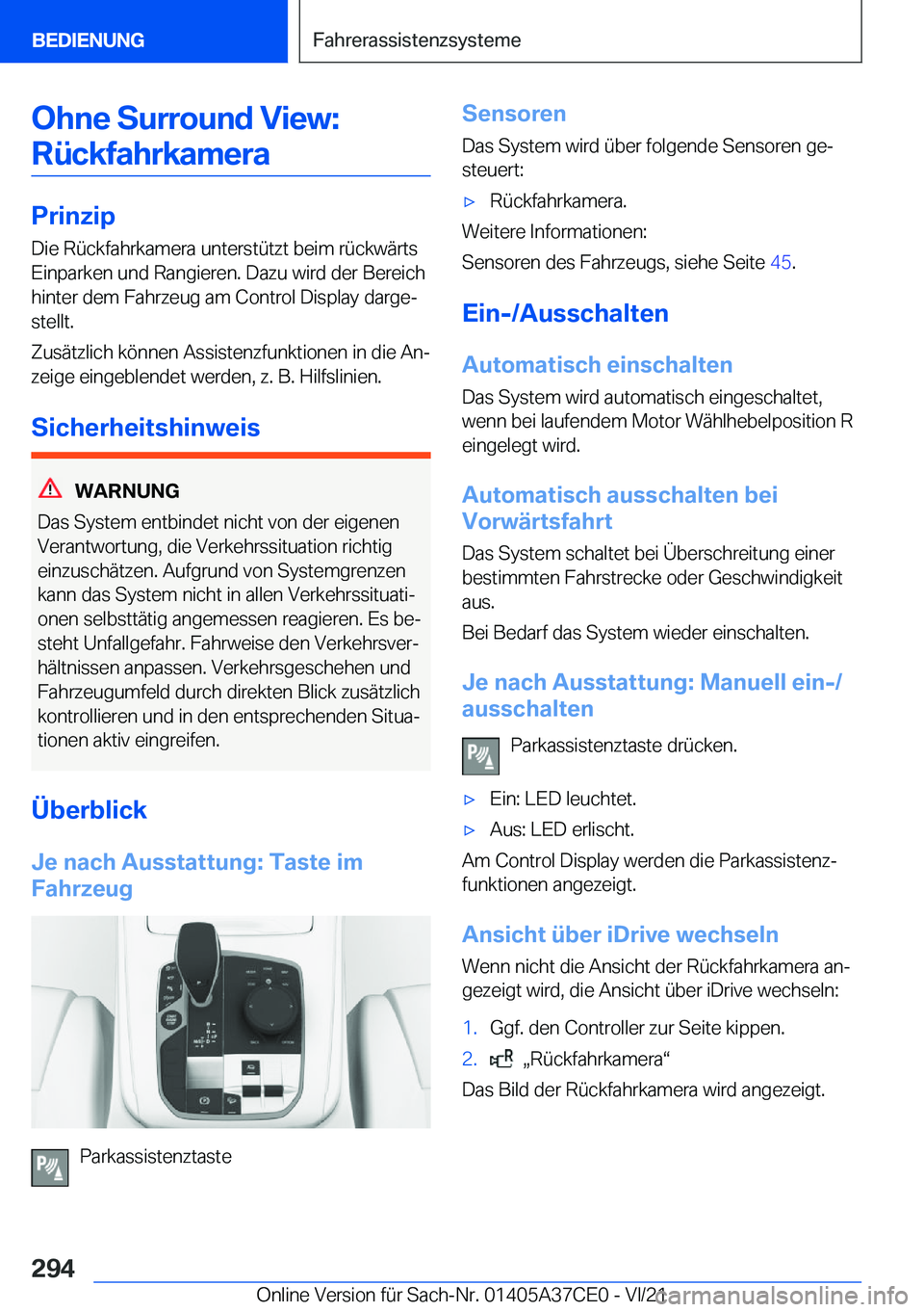 BMW X5 2022  Betriebsanleitungen (in German) �O�h�n�e��S�u�r�r�o�u�n�d��V�i�e�w�:�R�