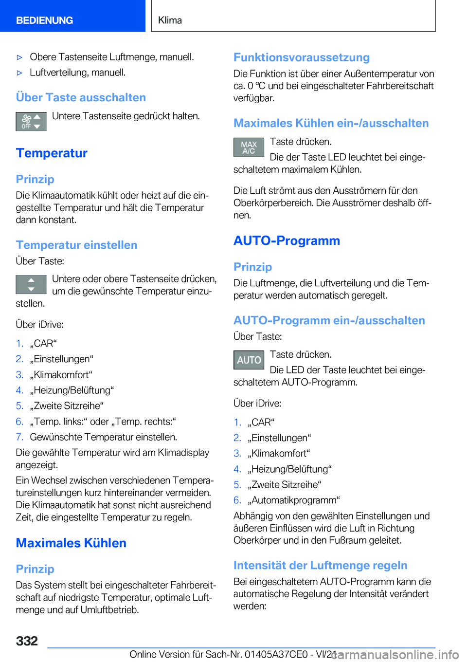 BMW X5 2022  Betriebsanleitungen (in German) x�O�b�e�r�e��T�a�s�t�e�n�s�e�i�t�e��L�u�f�t�m�e�n�g�e�,��m�a�n�u�e�l�l�.x�L�u�f�t�v�e�r�t�e�i�l�u�n�g�,��m�a�n�u�e�l�l�.
�