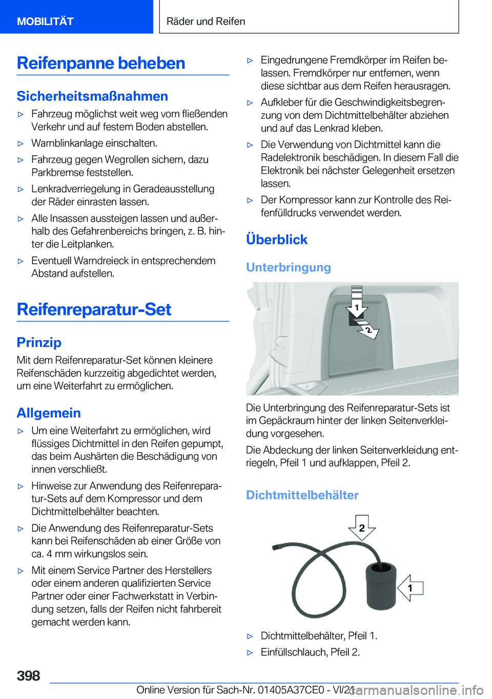 BMW X5 2022  Betriebsanleitungen (in German) �R�e�i�f�e�n�p�a�n�n�e��b�e�h�e�b�e�n
�S�i�c�h�e�r�h�e�i�t�s�m�a�