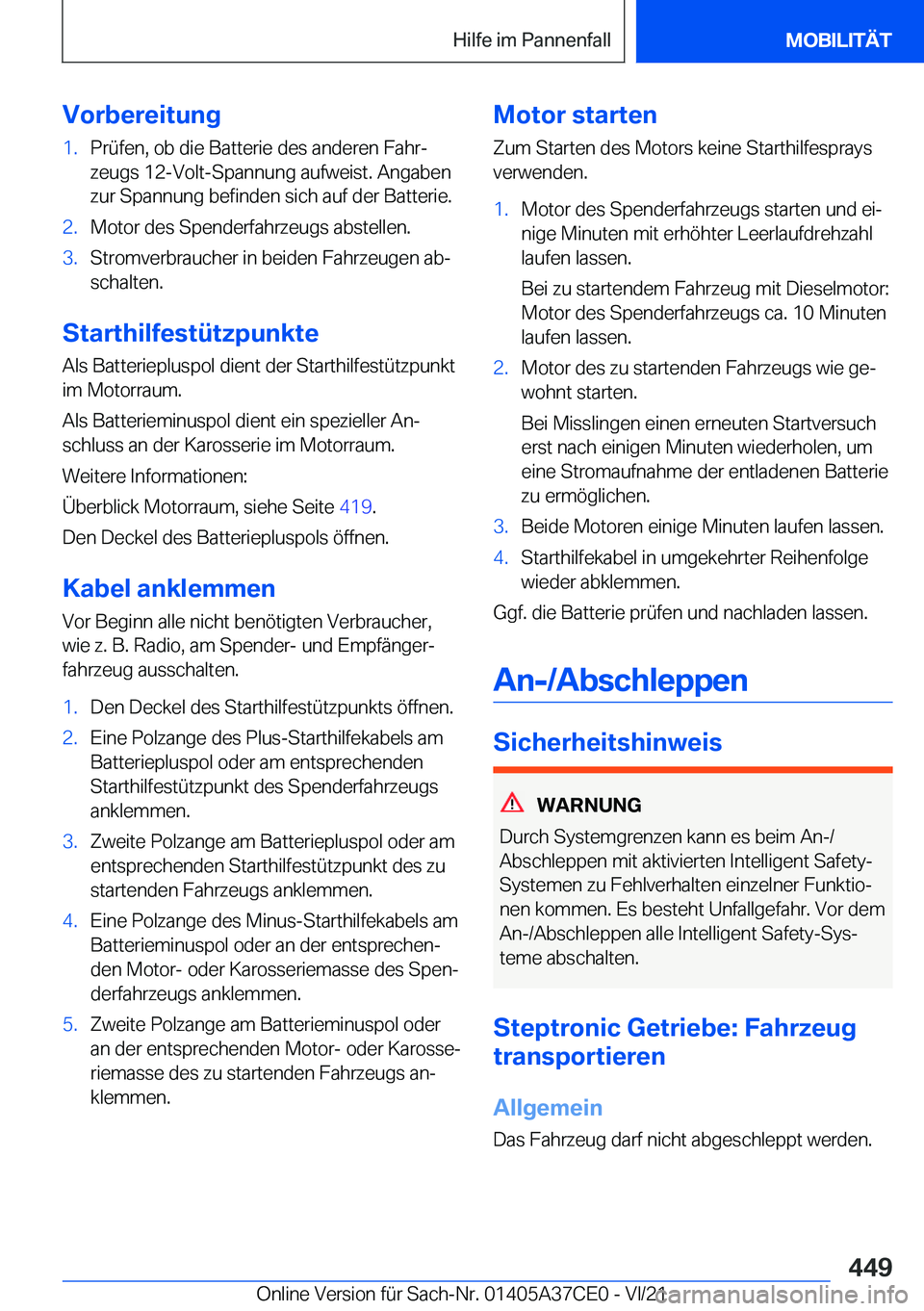 BMW X5 2022  Betriebsanleitungen (in German) �V�o�r�b�e�r�e�i�t�u�n�g�1�.�P�r�