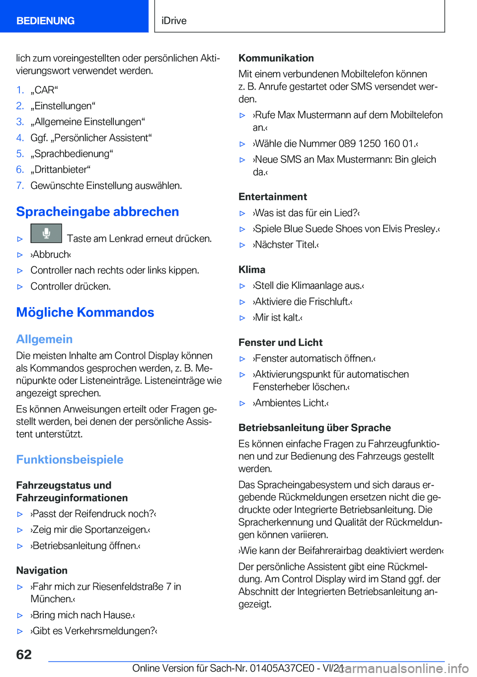 BMW X5 2022  Betriebsanleitungen (in German) �l�i�c�h��z�u�m��v�o�r�e�i�n�g�e�s�t�e�l�l�t�e�n��o�d�e�r��p�e�r�s�