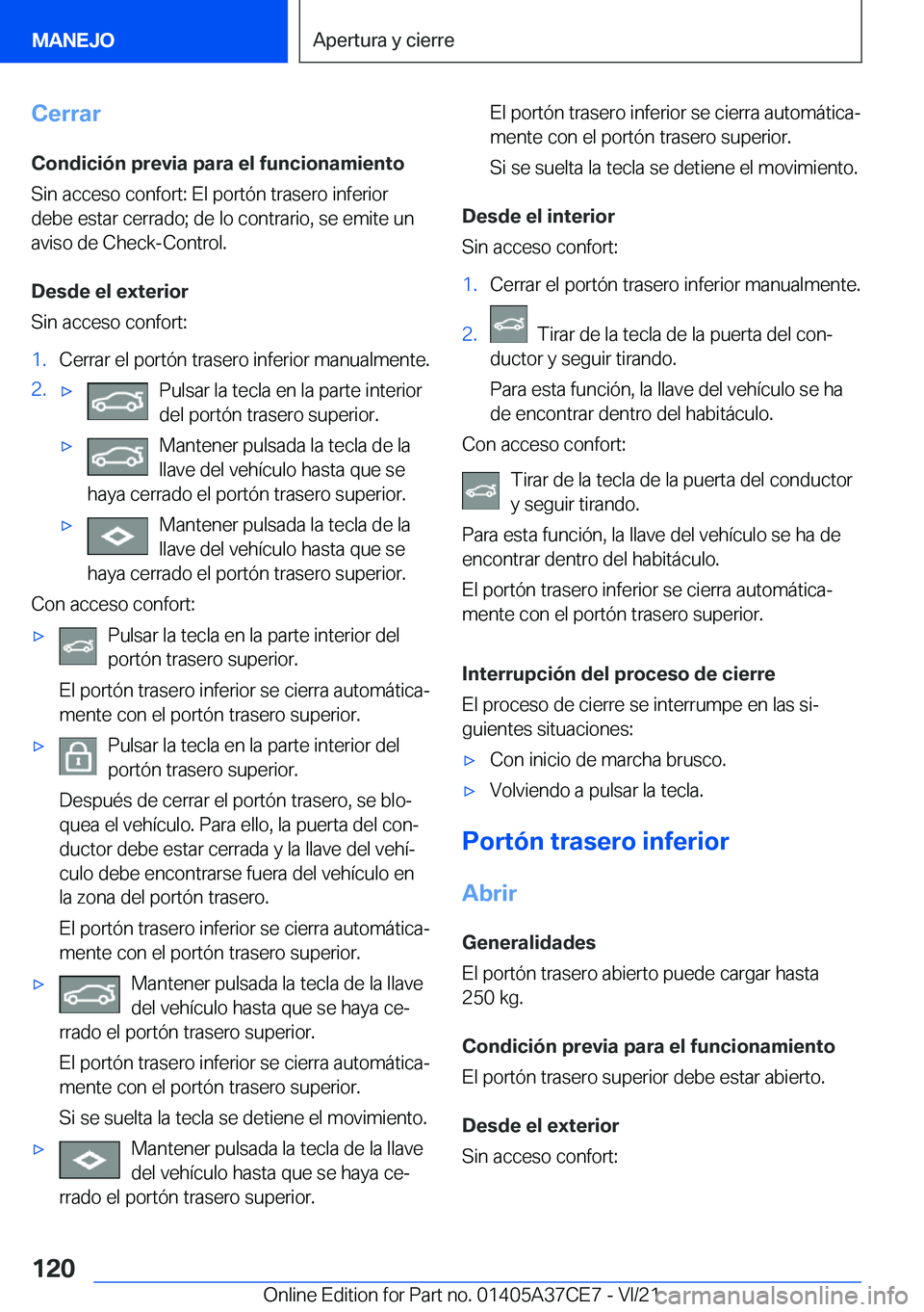BMW X5 2022  Manuales de Empleo (in Spanish) �C�e�r�r�a�r�C�o�n�d�i�c�i�