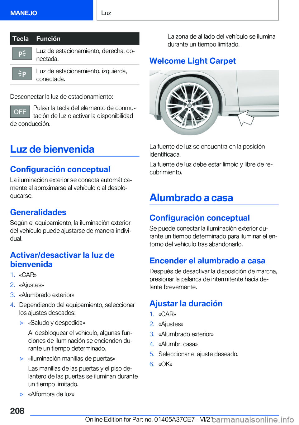 BMW X5 2022  Manuales de Empleo (in Spanish) �T�e�c�l�a�F�u�n�c�i�