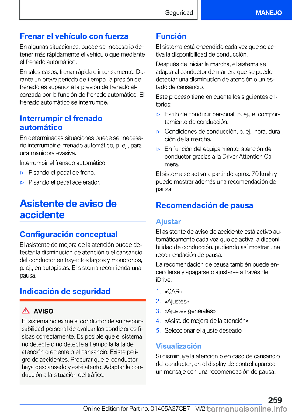 BMW X5 2022  Manuales de Empleo (in Spanish) �F�r�e�n�a�r��e�l��v�e�h�