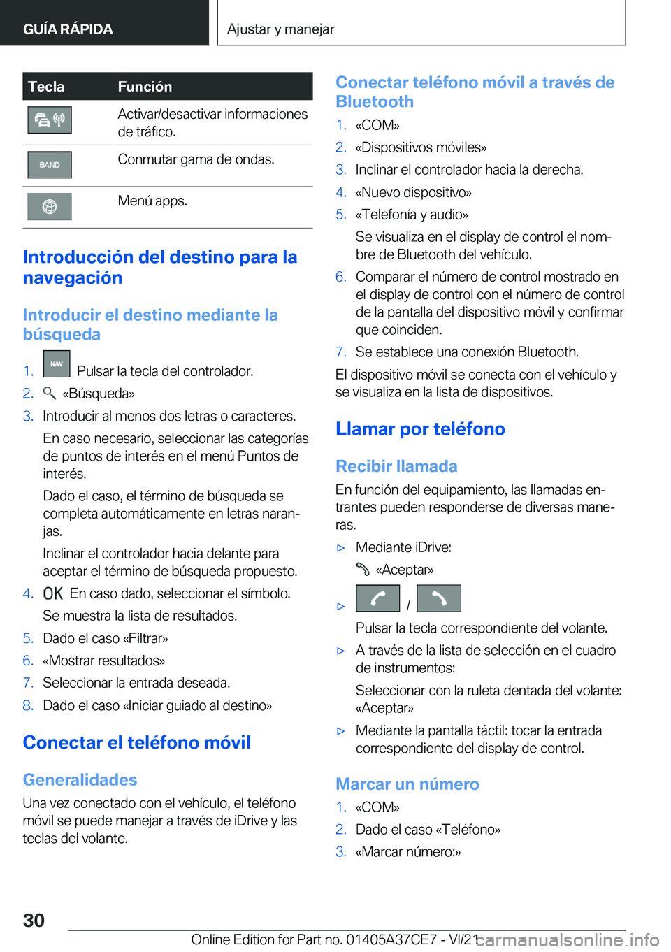 BMW X5 2022  Manuales de Empleo (in Spanish) �T�e�c�l�a�F�u�n�c�i�