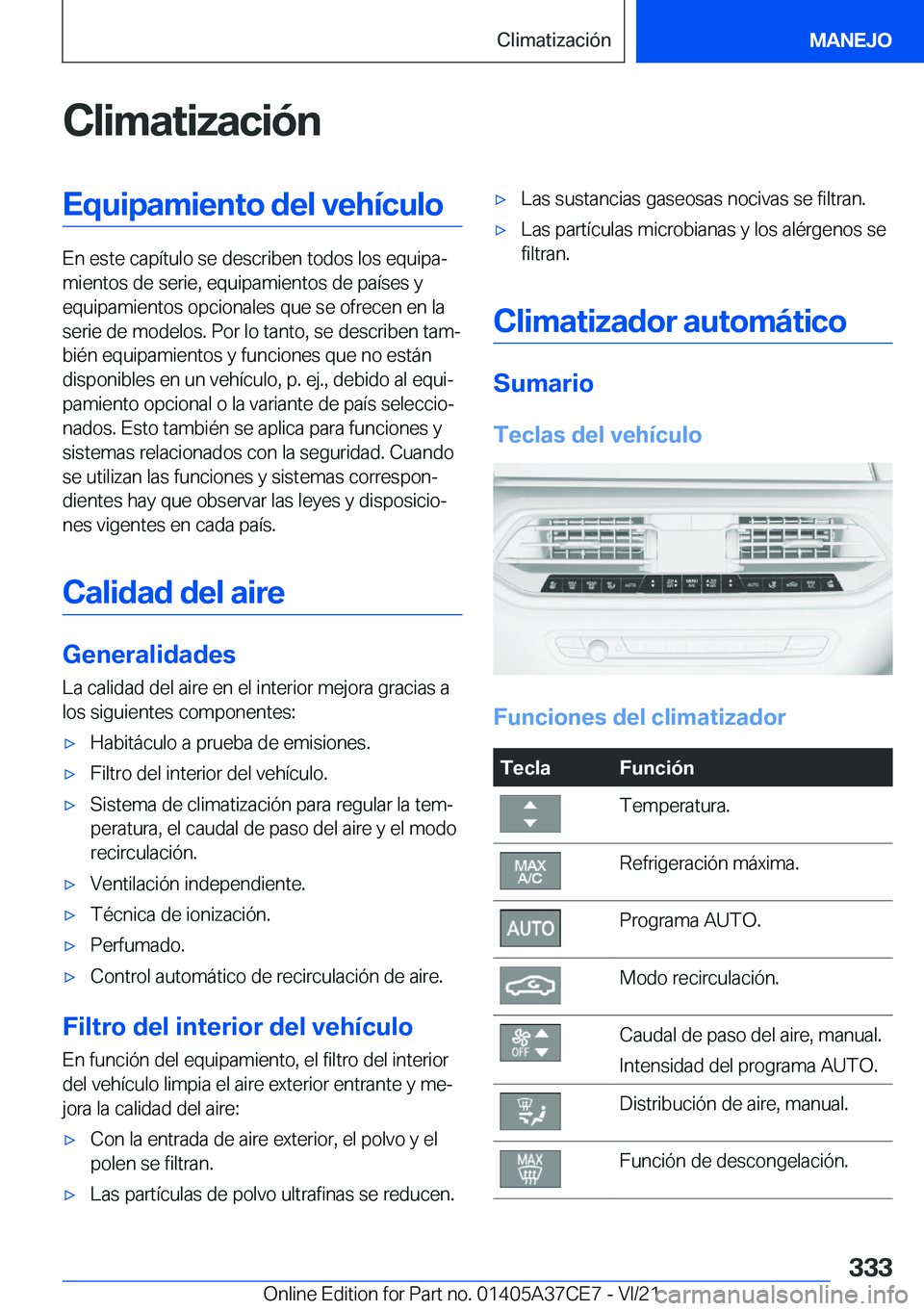 BMW X5 2022  Manuales de Empleo (in Spanish) �C�l�i�m�a�t�i�z�a�c�i�