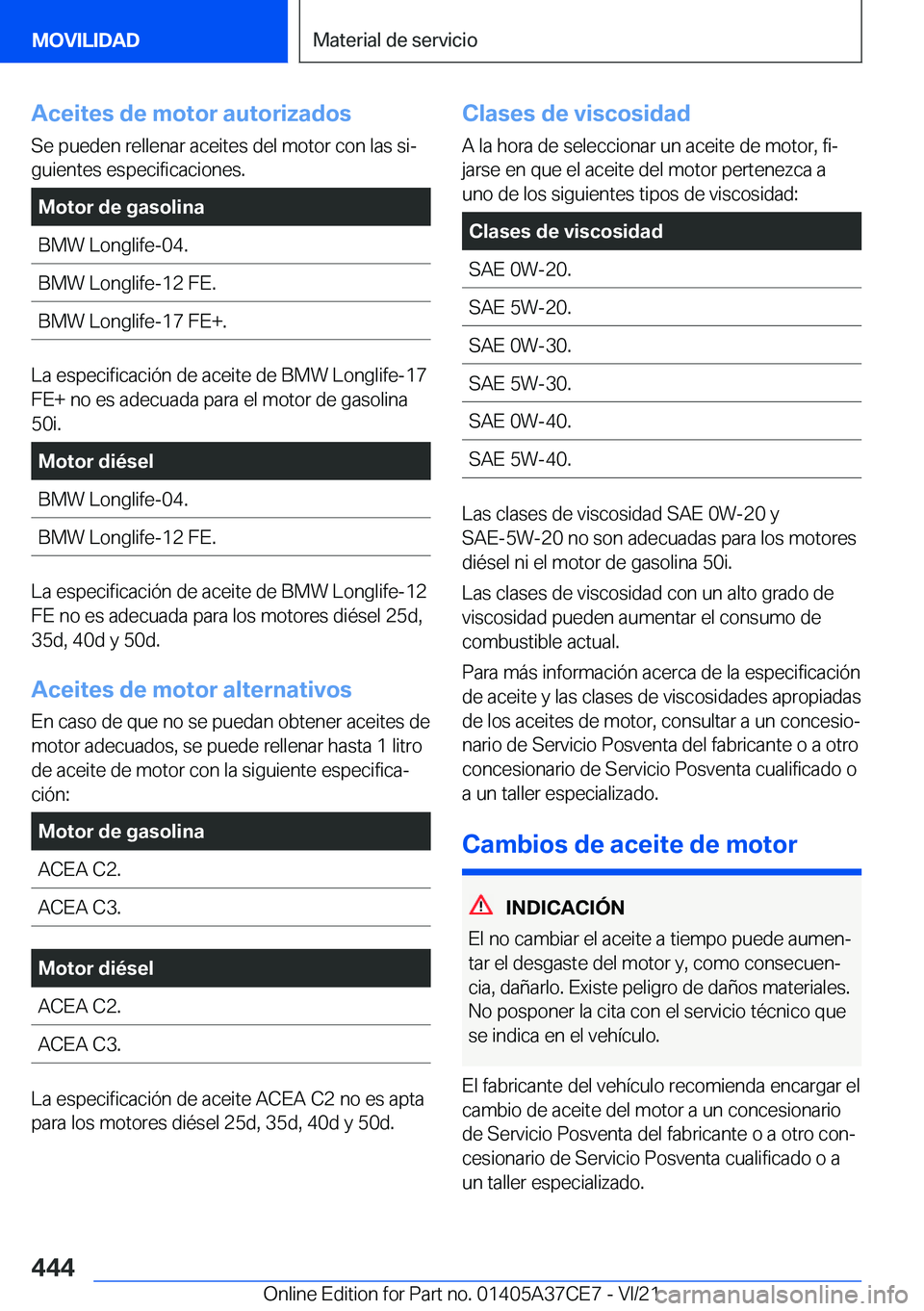BMW X5 2022  Manuales de Empleo (in Spanish) �A�c�e�i�t�e�s��d�e��m�o�t�o�r��a�u�t�o�r�i�z�a�d�o�s�S�e��p�u�e�d�e�n��r�e�l�l�e�n�a�r��a�c�e�i�t�e�s��d�e�l��m�o�t�o�r��c�o�n��l�a�s��s�iª
�g�u�i�e�n�t�e�s��e�s�p�e�c�i�f�i�c�a�c�i�o�n