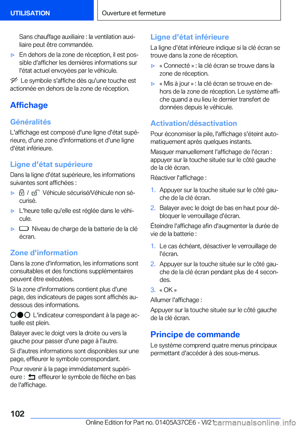 BMW X5 2022  Notices Demploi (in French) �S�a�n�s��c�h�a�u�f�f�a�g�e��a�u�x�i�l�i�a�i�r�e��:��l�a��v�e�n�t�i�l�a�t�i�o�n��a�u�x�ij�l�i�a�i�r�e��p�e�u�t��ê�t�r�e��c�o�m�m�a�n�d�é�e�.'x�E�n��d�e�h�o�r�s��d�e��l�a��z�o�n�e�