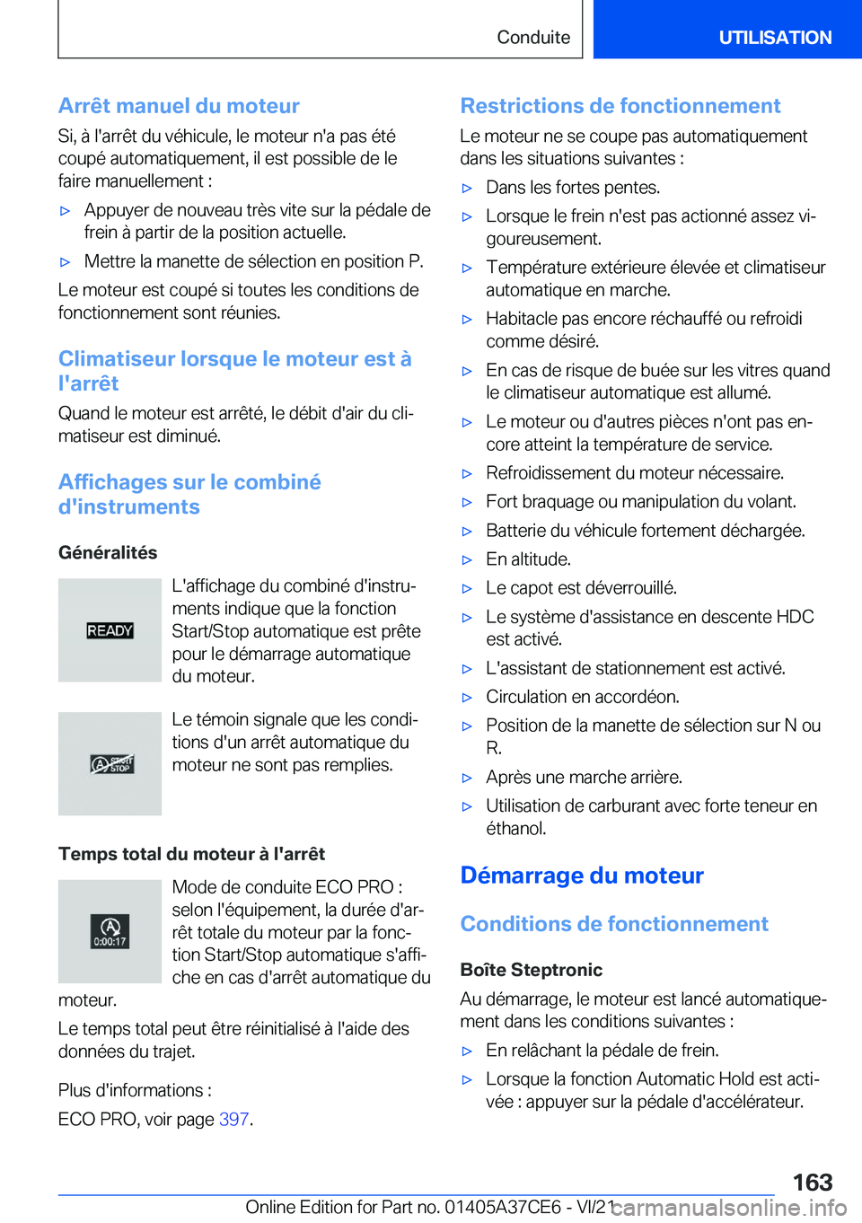 BMW X5 2022  Notices Demploi (in French) �A�r�r�ê�t��m�a�n�u�e�l��d�u��m�o�t�e�u�r�S�i�,��