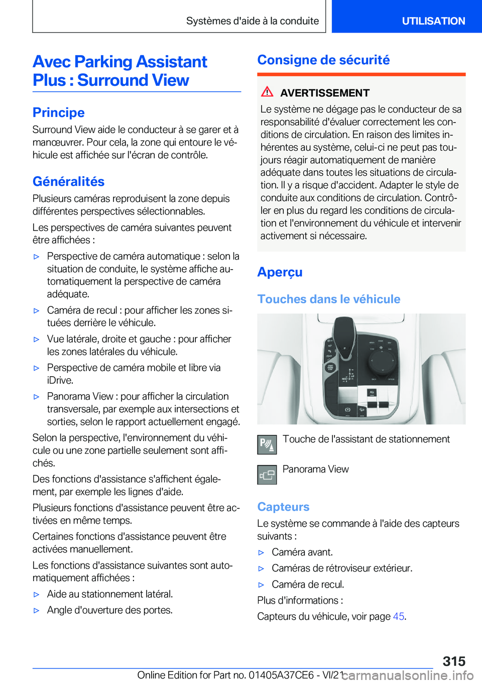 BMW X5 2022  Notices Demploi (in French) �A�v�e�c��P�a�r�k�i�n�g��A�s�s�i�s�t�a�n�t�P�l�u�s��:��S�u�r�r�o�u�n�d��V�i�e�w
�P�r�i�n�c�i�p�e
�S�u�r�r�o�u�n�d��V�i�e�w��a�i�d�e��l�e��c�o�n�d�u�c�t�e�u�r��