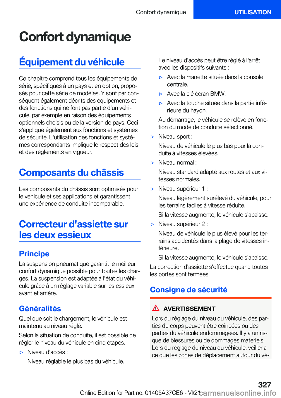 BMW X5 2022  Notices Demploi (in French) �C�o�n�f�o�r�t��d�y�n�a�m�i�q�u�e�