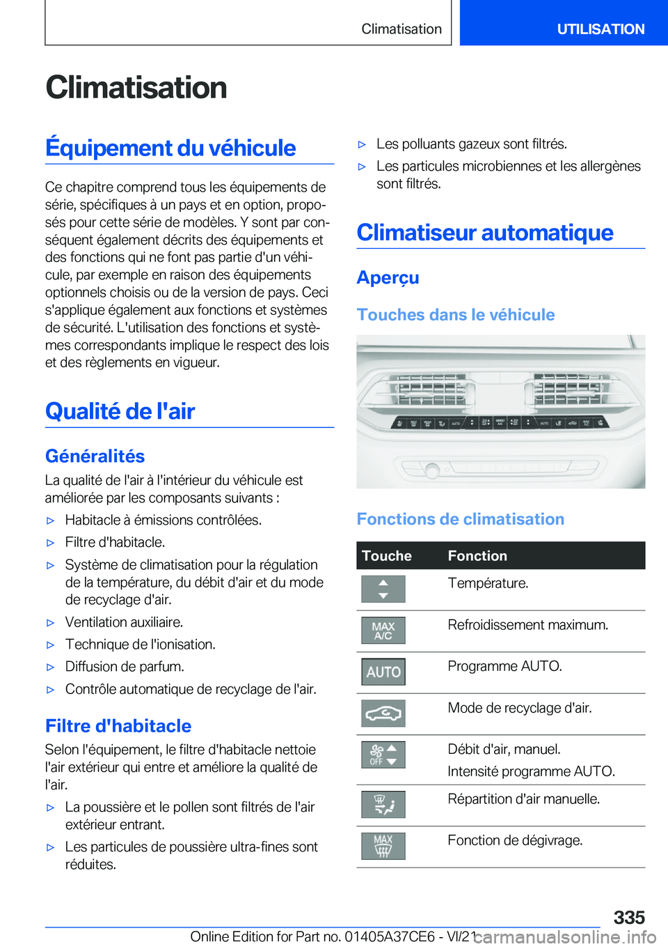 BMW X5 2022  Notices Demploi (in French) �C�l�i�m�a�t�i�s�a�t�i�o�n�
