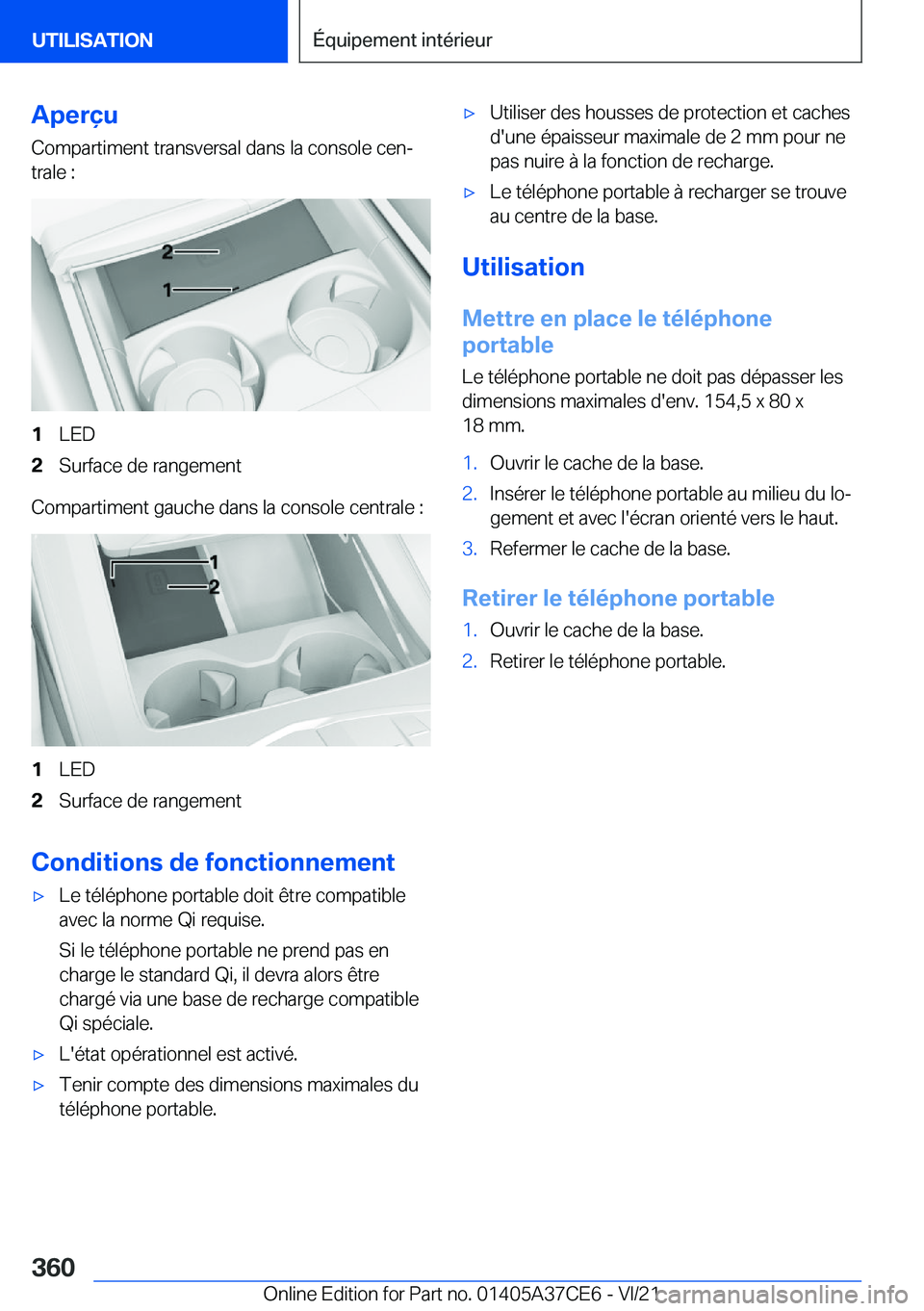 BMW X5 2022  Notices Demploi (in French) �A�p�e�r�ç�u
�C�o�m�p�a�r�t�i�m�e�n�t��t�r�a�n�s�v�e�r�s�a�l��d�a�n�s��l�a��c�o�n�s�o�l�e��c�e�nj �t�r�a�l�e��:�1�L�E�D�2�S�u�r�f�a�c�e��d�e��r�a�n�g�e�m�e�n�t
�C�o�m�p�a�r�t�i�m�e�n�t��g�a