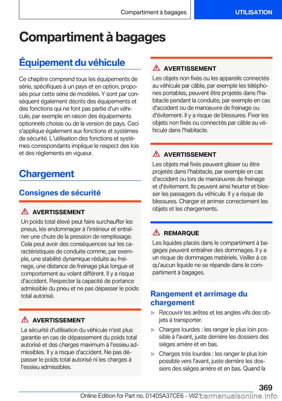 BMW X5 2022  Notices Demploi (in French) �C�o�m�p�a�r�t�i�m�e�n�t��