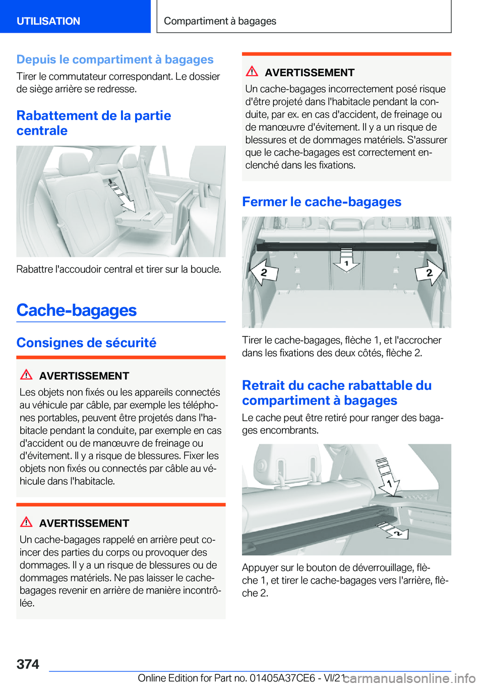 BMW X5 2022  Notices Demploi (in French) �D�e�p�u�i�s��l�e��c�o�m�p�a�r�t�i�m�e�n�t��