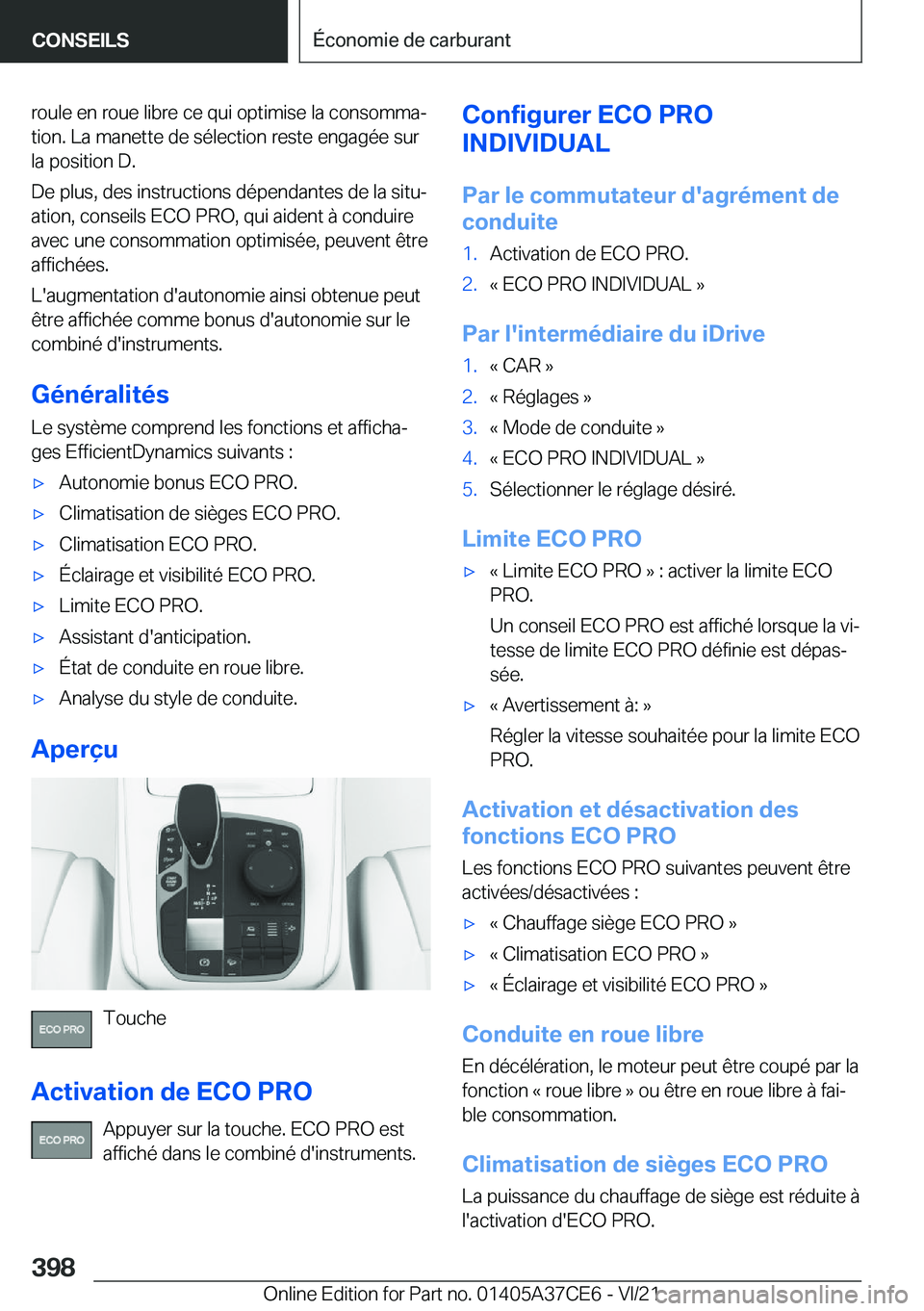 BMW X5 2022  Notices Demploi (in French) �r�o�u�l�e��e�n��r�o�u�e��l�i�b�r�e��c�e��q�u�i��o�p�t�i�m�i�s�e��l�a��c�o�n�s�o�m�m�aj�t�i�o�n�.��L�a��m�a�n�e�t�t�e��d�e��s�é�l�e�c�t�i�o�n��r�e�s�t�e��e�n�g�a�g�é�e��s�u�r
�l�a��