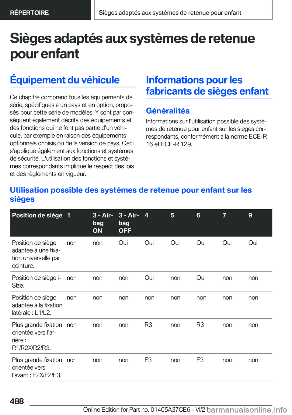 BMW X5 2022  Notices Demploi (in French) �S�i�è�g�e�s��a�d�a�p�t�é�s��a�u�x��s�y�s�t�è�m�e�s��d�e��r�e�t�e�n�u�e
�p�o�u�r��e�n�f�a�n�t�