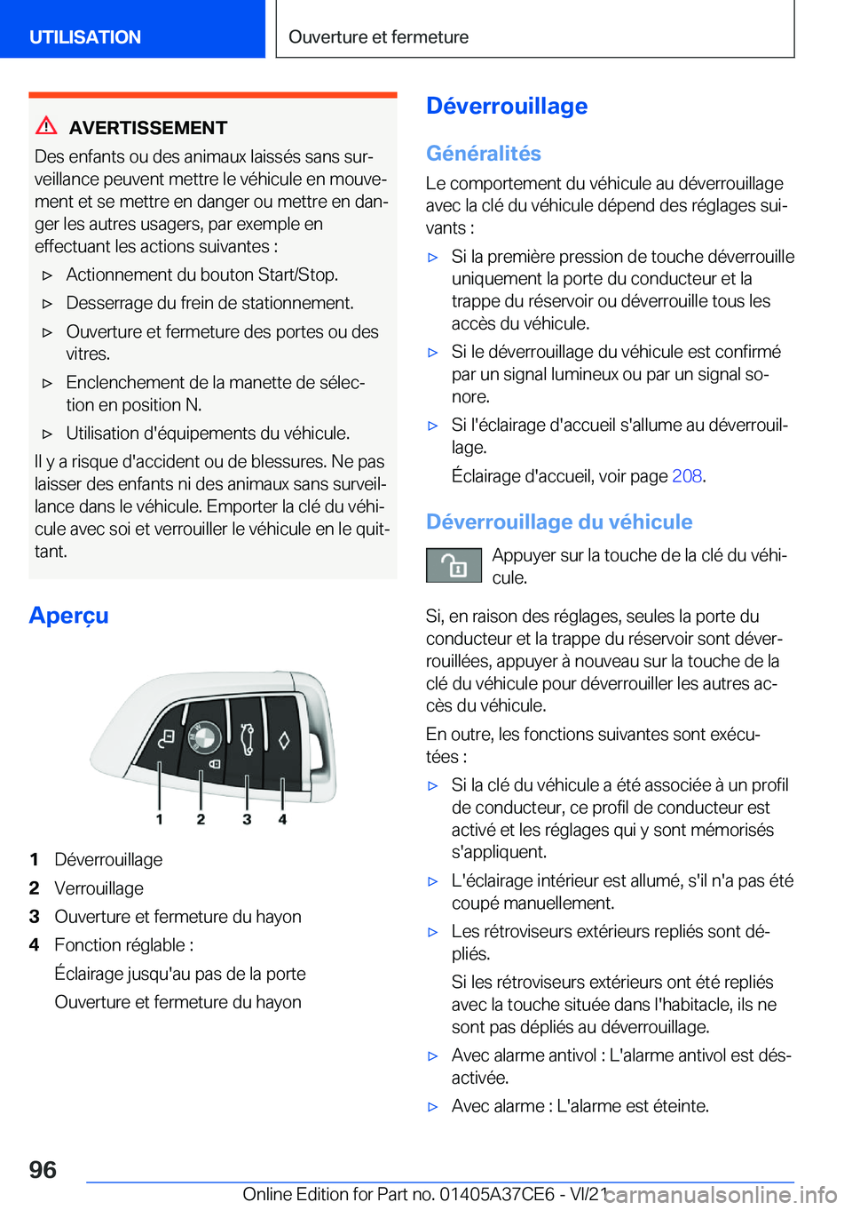 BMW X5 2022  Notices Demploi (in French) �A�V�E�R�T�I�S�S�E�M�E�N�T
�D�e�s��e�n�f�a�n�t�s��o�u��d�e�s��a�n�i�m�a�u�x��l�a�i�s�s�é�s��s�a�n�s��s�u�rj
�v�e�i�l�l�a�n�c�e��p�e�u�v�e�n�t��m�e�t�t�r�e��l�e��v�é�h�i�c�u�l�e��e�n��m