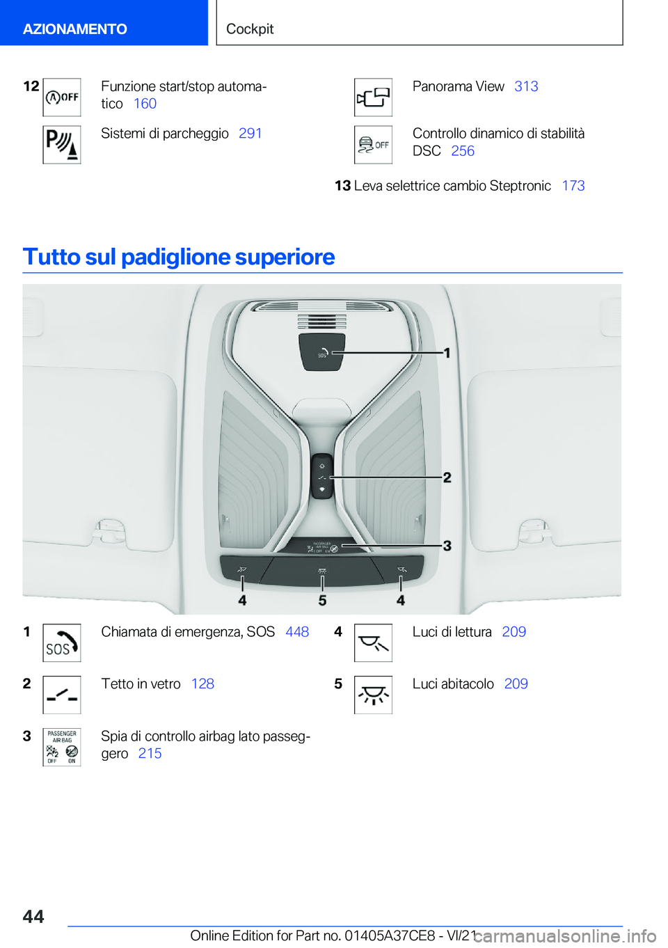 BMW X5 2022  Libretti Di Uso E manutenzione (in Italian) �1�2�F�u�n�z�i�o�n�e��s�t�a�r�t�/�s�t�o�p��a�u�t�o�m�aª
�t�i�c�o\_ �1�6�0�S�i�s�t�e�m�i��d�i��p�a�r�c�h�e�g�g�i�o\_ �2�9�1�P�a�n�o�r�a�m�a��V�i�e�w\_�3�1�3�C�o�n�t�r�o�l�l�o��d�i�n�a�m�i