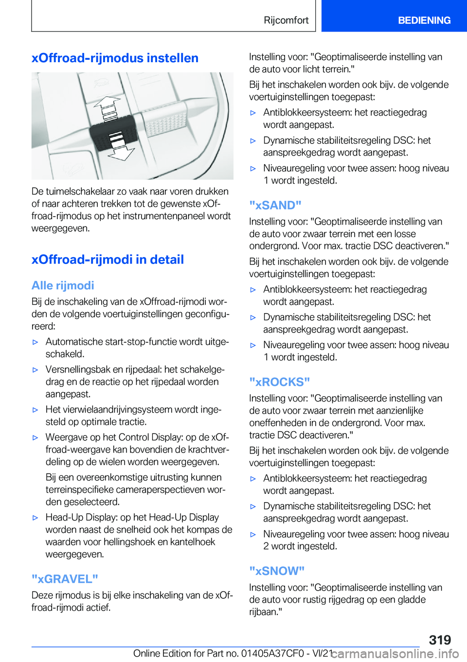 BMW X5 2022  Instructieboekjes (in Dutch) �x�O�f�f�r�o�a�d�-�r�i�j�m�o�d�u�s��i�n�s�t�e�l�l�e�n
�D�e��t�u�i�m�e�l�s�c�h�a�k�e�l�a�a�r��z�o��v�a�a�k��n�a�a�r��v�o�r�e�n��d�r�u�k�k�e�n�o�f��n�a�a�r��a�c�h�t�e�r�e�n��t�r�e�k�k�e�n��t�