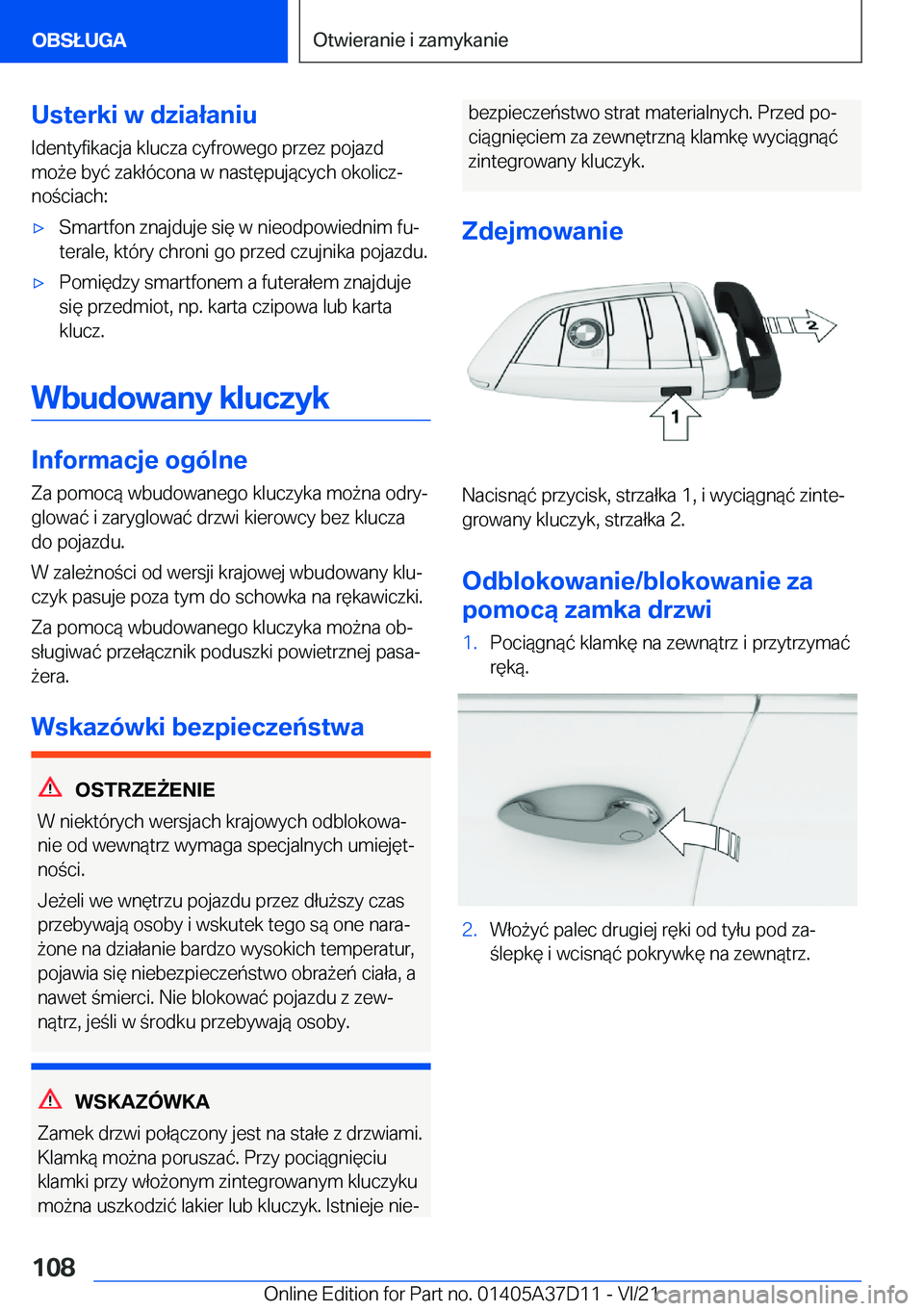 BMW X5 2022  Instrukcja obsługi (in Polish) �U�s�t�e�r�k�i��w��d�z�i�a�ł�a�n�i�u
�I�d�e�n�t�y�f�i�k�a�c�j�a��k�l�u�c�z�a��c�y�f�r�o�w�e�g�o��p�r�z�e�z��p�o�j�a�z�d
�m�o9�e��b�y�
