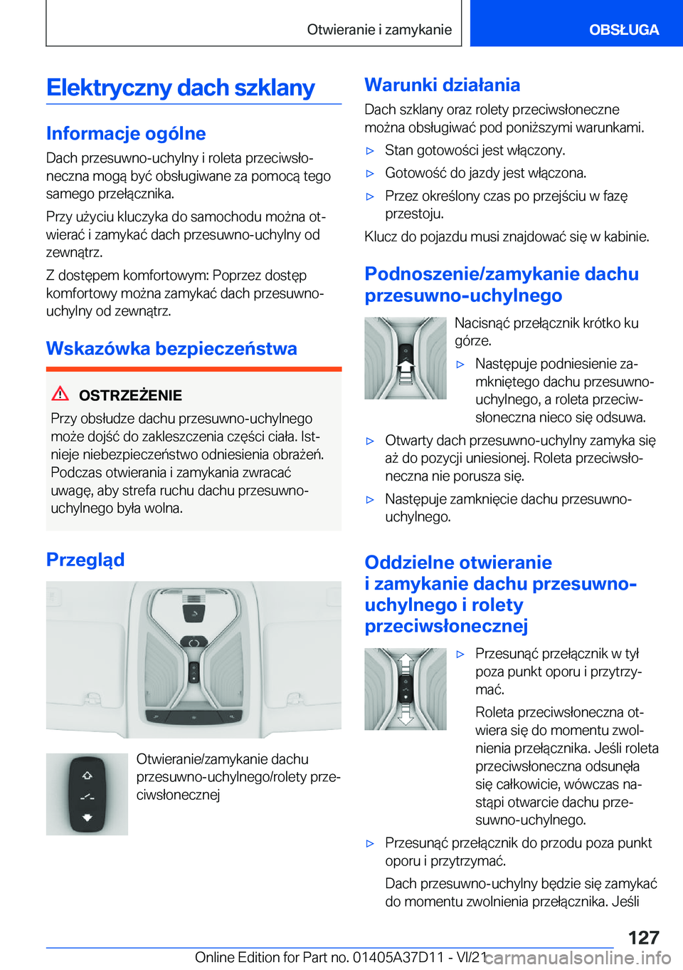 BMW X5 2022  Instrukcja obsługi (in Polish) �E�l�e�k�t�r�y�c�z�n�y��d�a�c�h��s�z�k�l�a�n�y
�I�n�f�o�r�m�a�c�j�e��o�g�