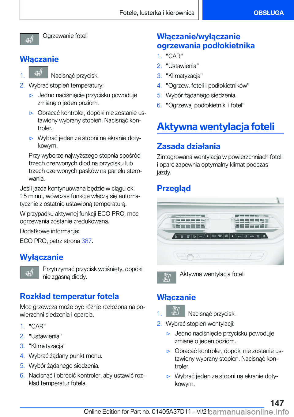 BMW X5 2022  Instrukcja obsługi (in Polish) �O�g�r�z�e�w�a�n�i�e��f�o�t�e�l�i
�W�ł�ą�c�z�a�n�i�e�1�.���N�a�c�i�s�n�