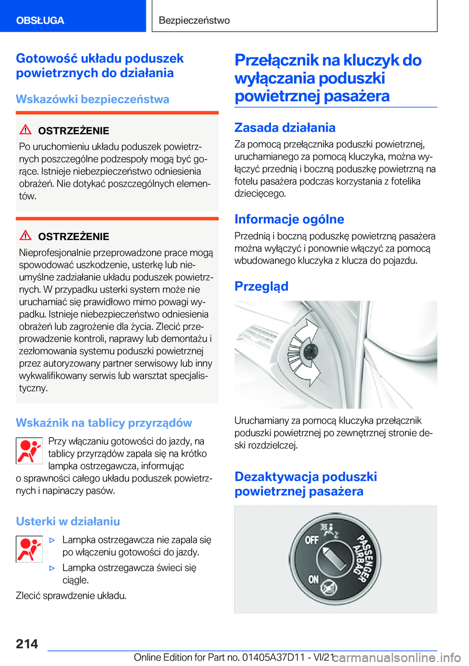 BMW X5 2022  Instrukcja obsługi (in Polish) �G�o�t�o�w�o�ć��u�k�ł�a�d�u��p�o�d�u�s�z�e�k
�p�o�w�i�e�t�r�z�n�y�c�h��d�o��d�z�i�a�ł�a�n�i�a
�W�s�k�a�z�