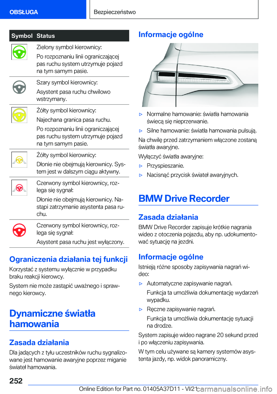 BMW X5 2022  Instrukcja obsługi (in Polish) �S�y�m�b�o�l�S�t�a�t�u�s�Z�i�e�l�o�n�y��s�y�m�b�o�l��k�i�e�r�o�w�n�i�c�y�:
�P�o��r�o�z�p�o�z�n�a�n�i�u��l�i�n�i�i��o�g�r�a�n�i�c�z�a�j�