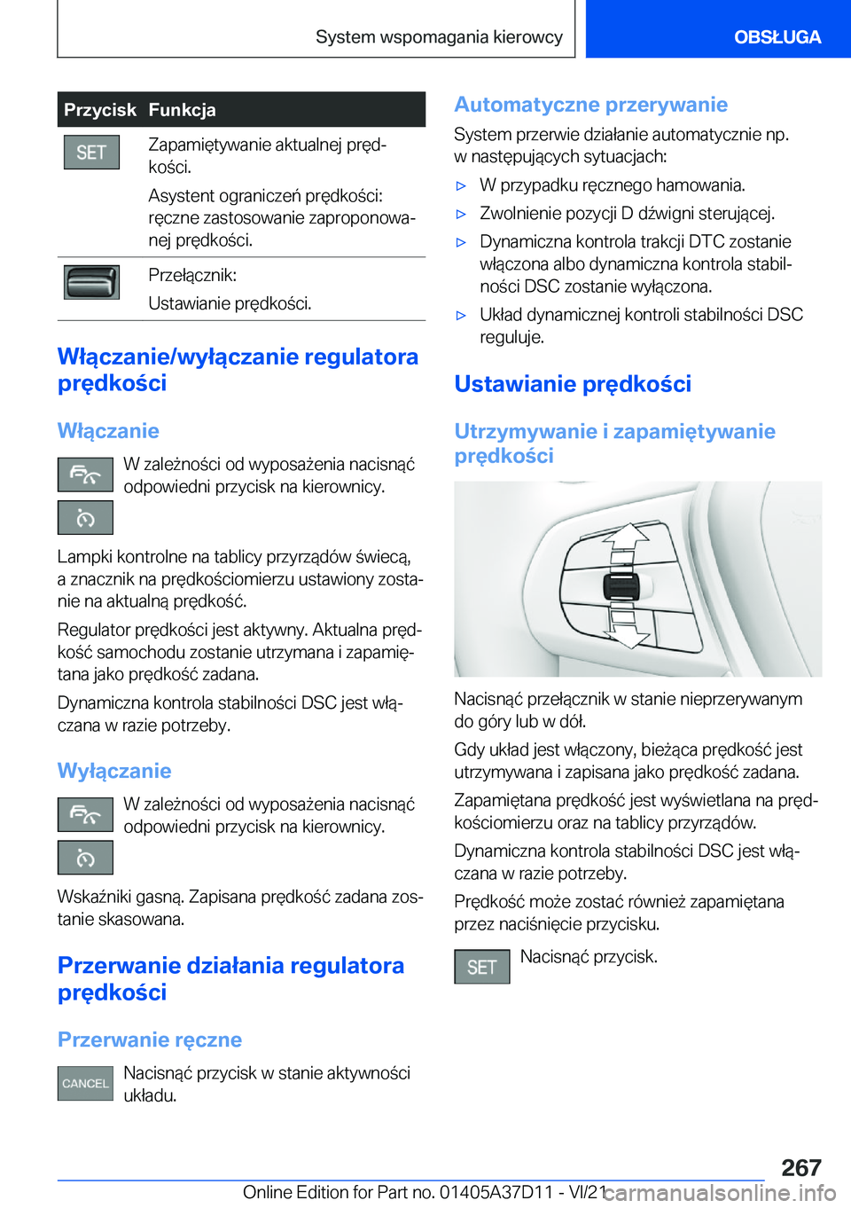 BMW X5 2022  Instrukcja obsługi (in Polish) �P�r�z�y�c�i�s�k�F�u�n�k�c�j�a�Z�a�p�a�m�i�