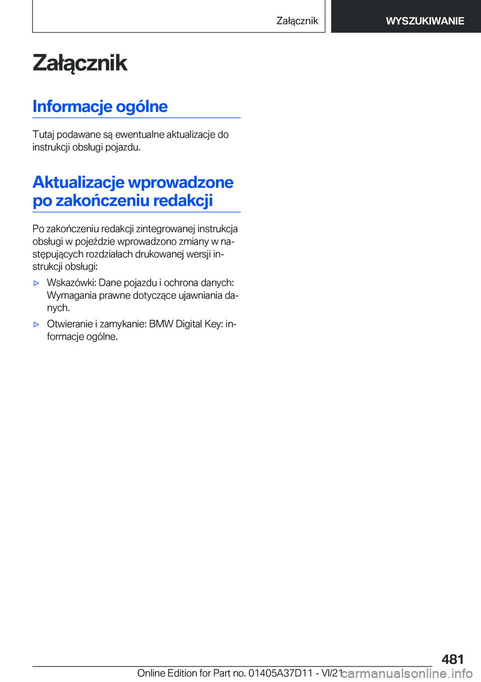 BMW X5 2022  Instrukcja obsługi (in Polish) �Z�a�ł�ą�c�z�n�i�k�I�n�f�o�r�m�a�c�j�e��o�g�