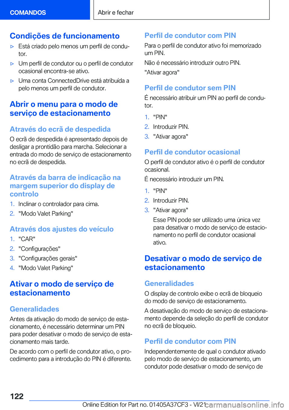 BMW X5 2022  Manual do condutor (in Portuguese) �C�o�n�d�i�