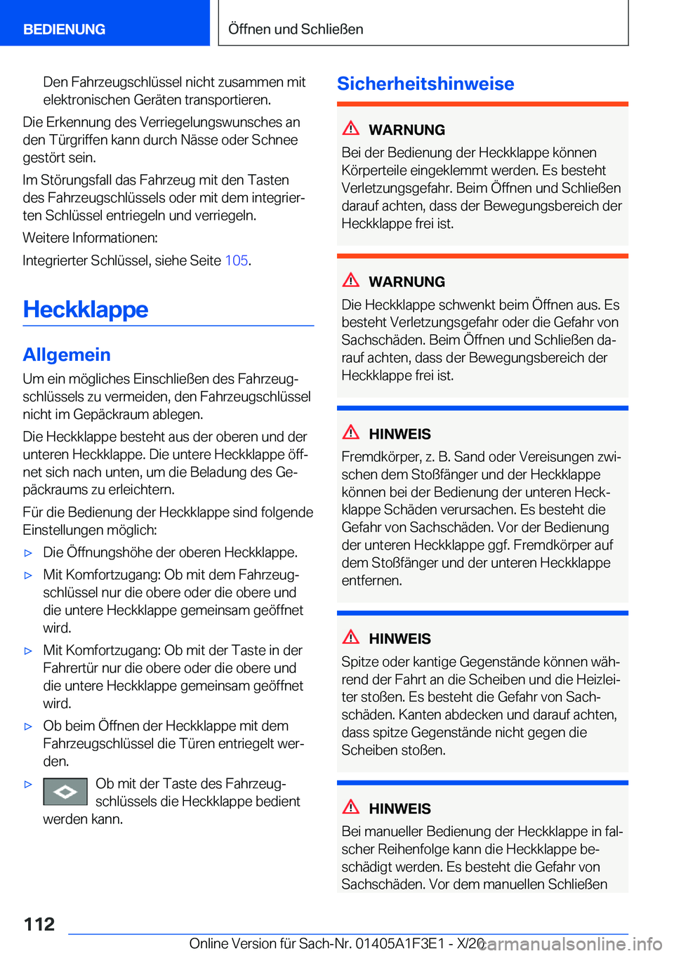 BMW X5 2021  Betriebsanleitungen (in German) �D�e�n��F�a�h�r�z�e�u�g�s�c�h�l�