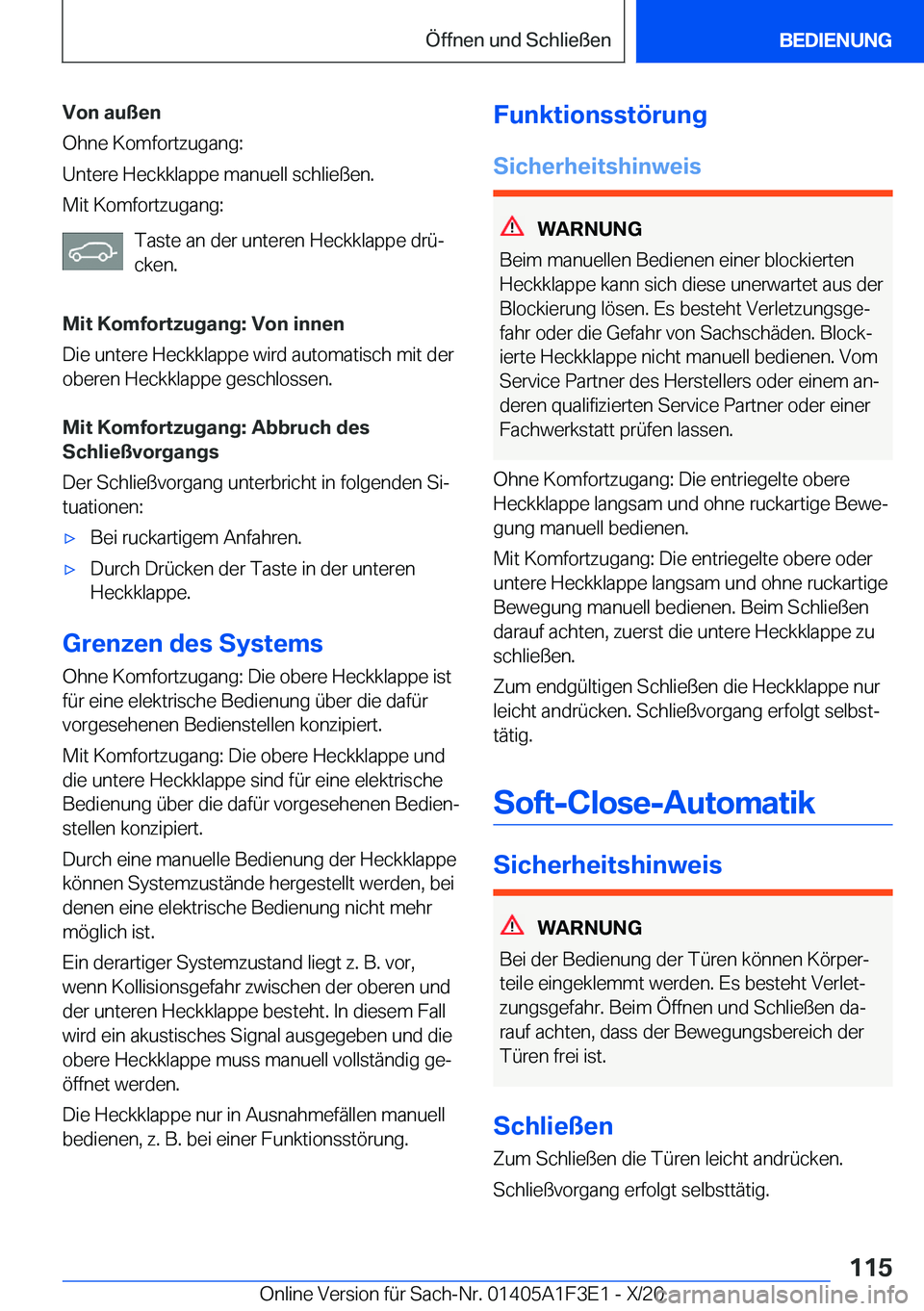 BMW X5 2021  Betriebsanleitungen (in German) �V�o�n��a�u�