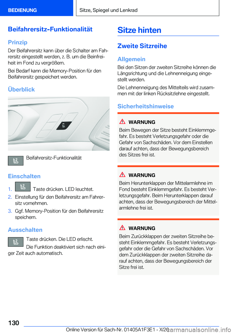 BMW X5 2021  Betriebsanleitungen (in German) �B�e�i�f�a�h�r�e�r�s�i�t�z�-�F�u�n�k�t�i�o�n�a�l�i�t�