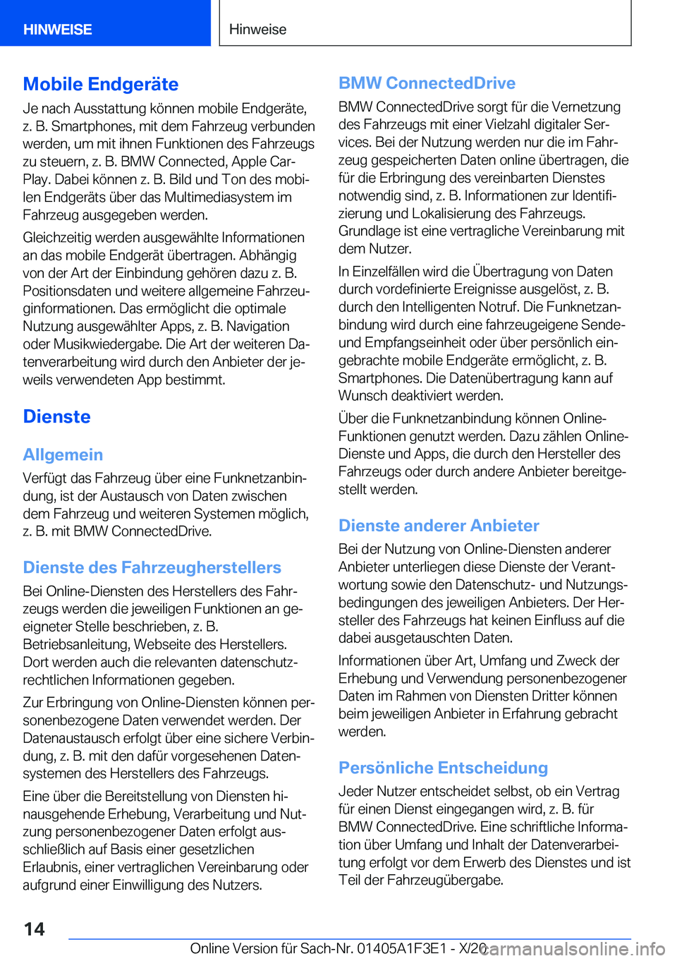 BMW X5 2021  Betriebsanleitungen (in German) �M�o�b�i�l�e��E�n�d�g�e�r�